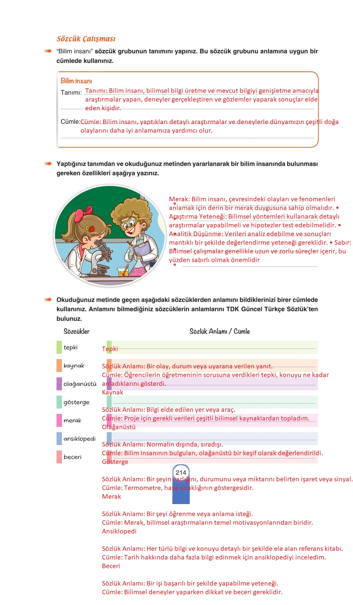 6. Sınıf Yıldırım Yayınları Türkçe Ders Kitabı Sayfa 214 Cevapları