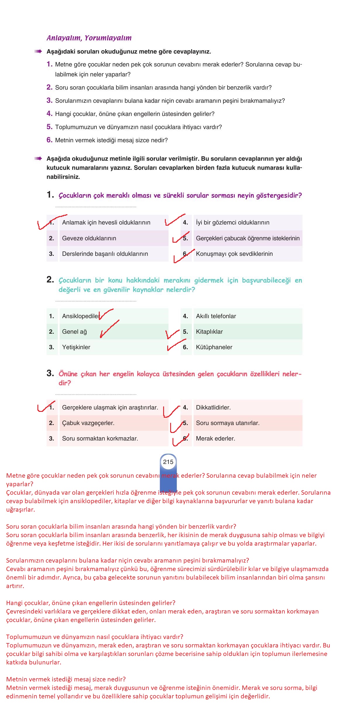 6. Sınıf Yıldırım Yayınları Türkçe Ders Kitabı Sayfa 215 Cevapları