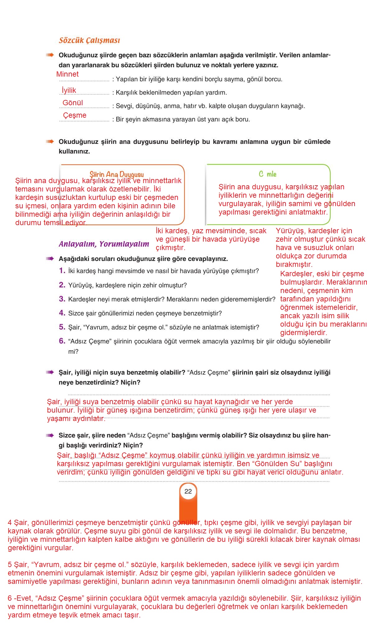 6. Sınıf Yıldırım Yayınları Türkçe Ders Kitabı Sayfa 22 Cevapları