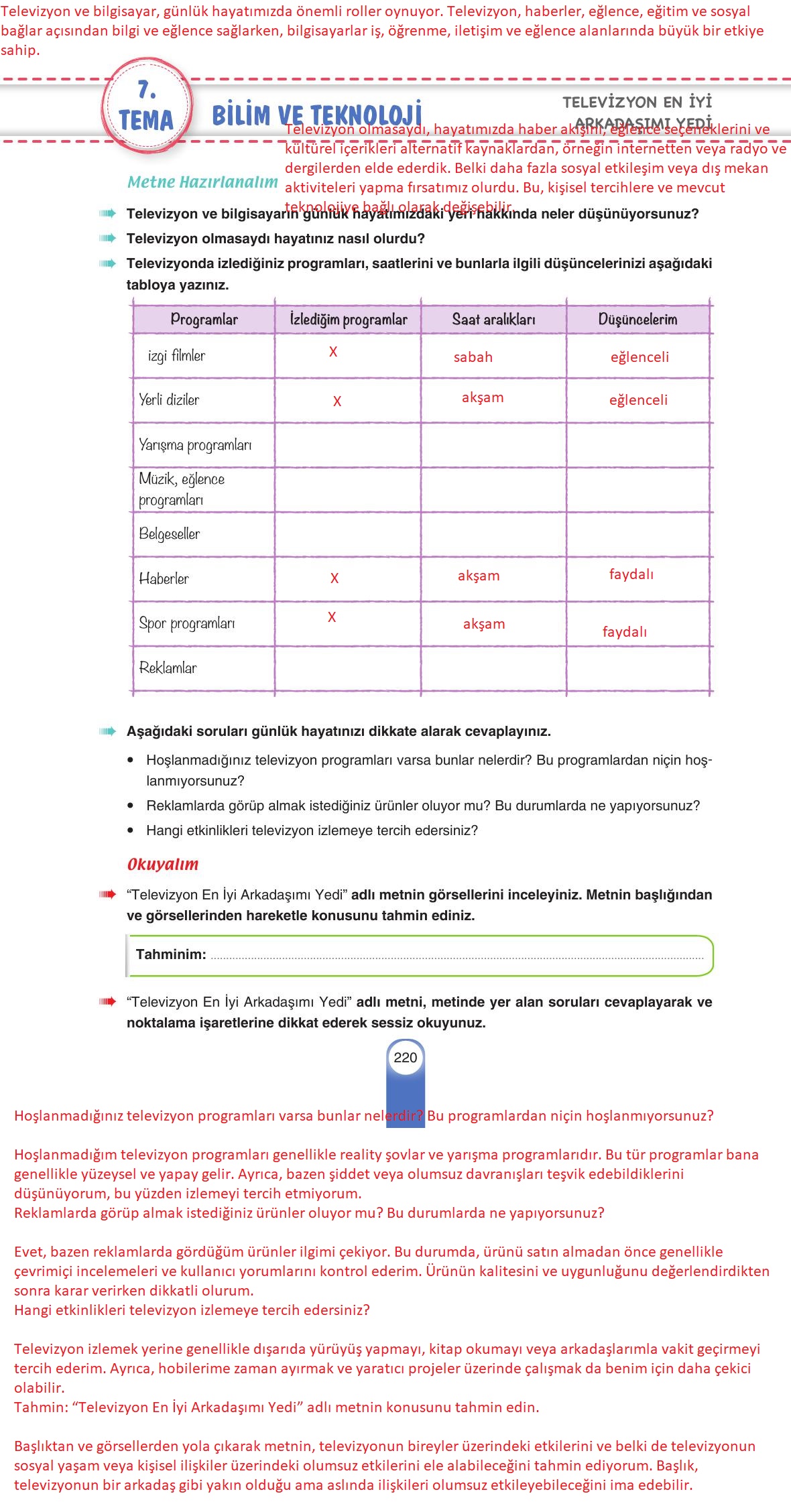 6. Sınıf Yıldırım Yayınları Türkçe Ders Kitabı Sayfa 220 Cevapları