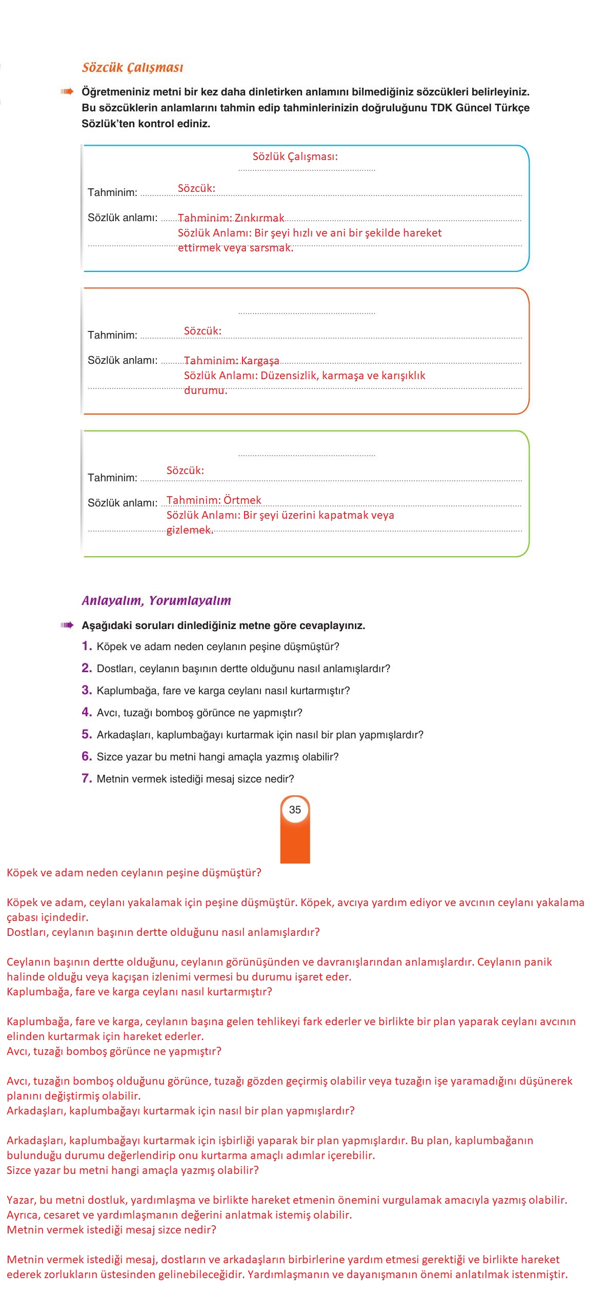 6. Sınıf Yıldırım Yayınları Türkçe Ders Kitabı Sayfa 35 Cevapları
