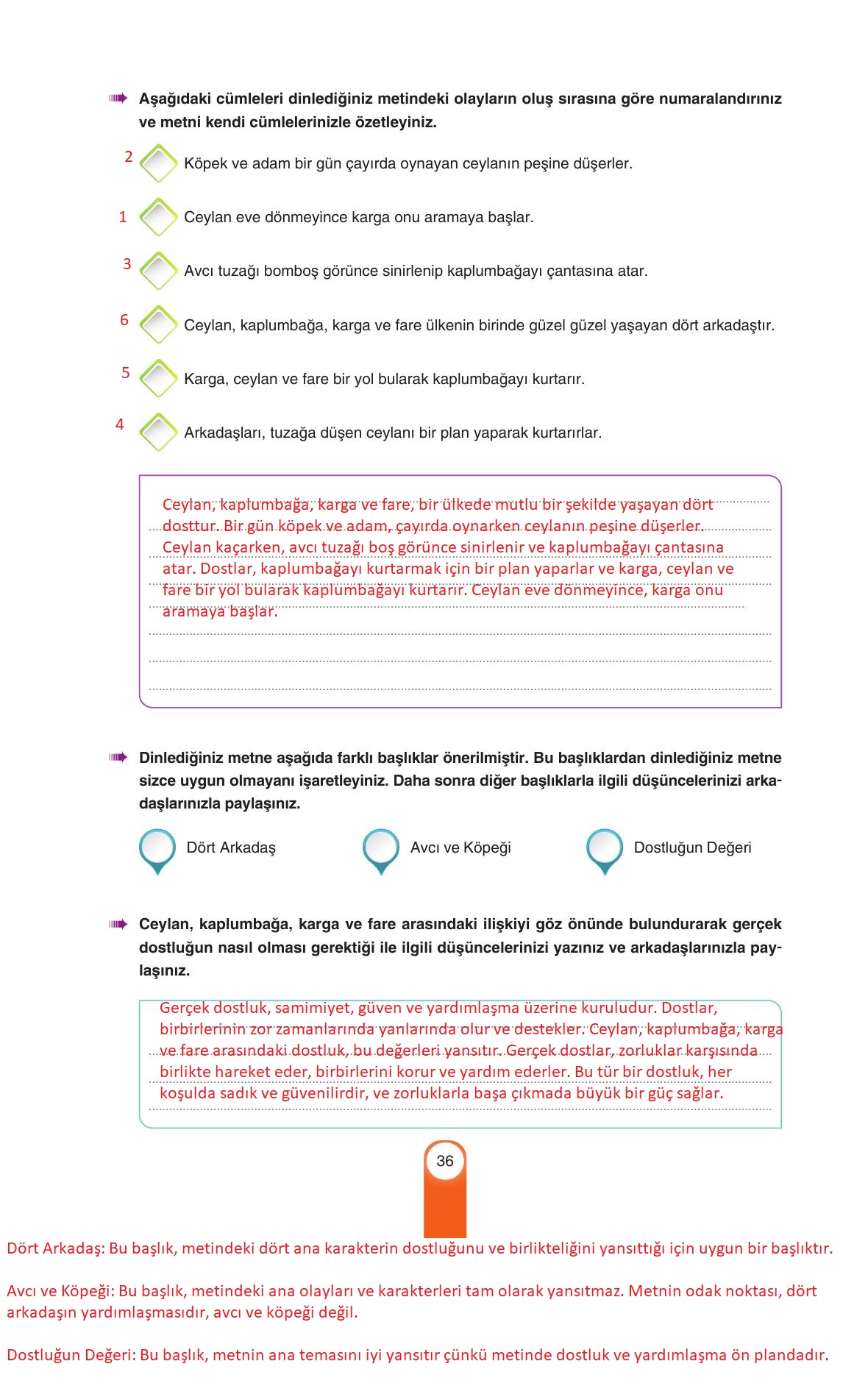 6. Sınıf Yıldırım Yayınları Türkçe Ders Kitabı Sayfa 36 Cevapları