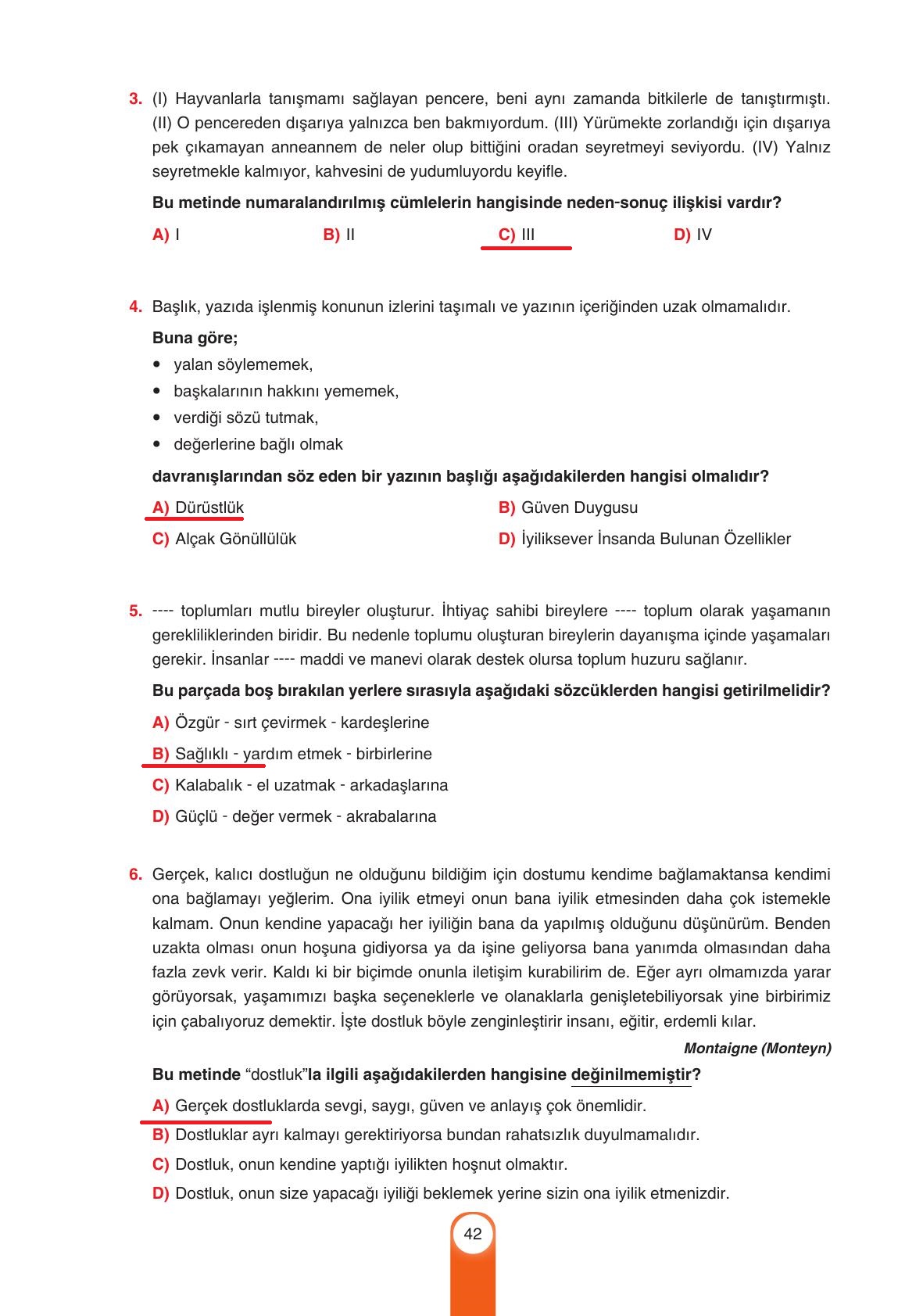 6. Sınıf Yıldırım Yayınları Türkçe Ders Kitabı Sayfa 42 Cevapları