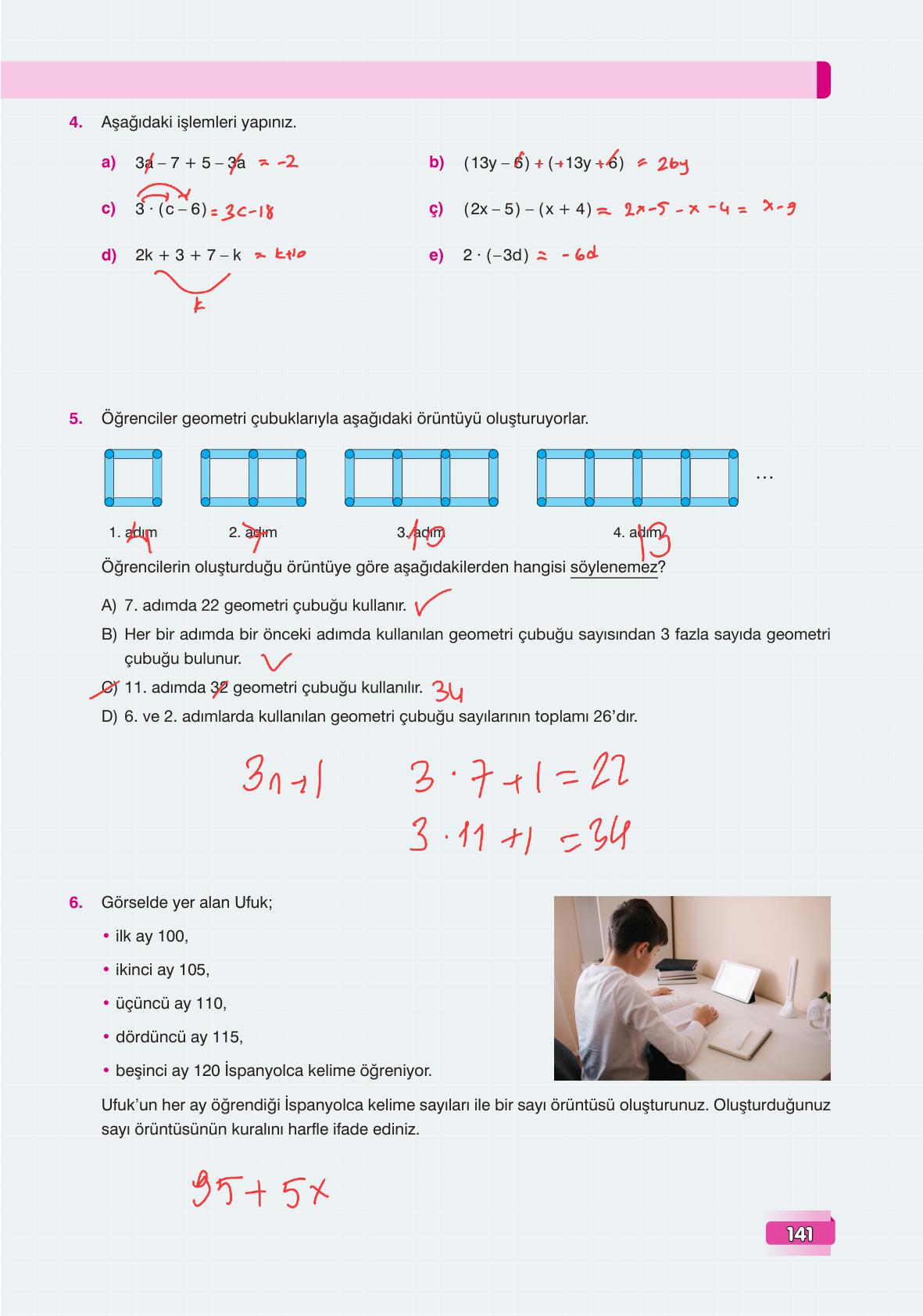 7. Sınıf Edat Yayınları Matematik Ders Kitabı Sayfa 141 Cevapları