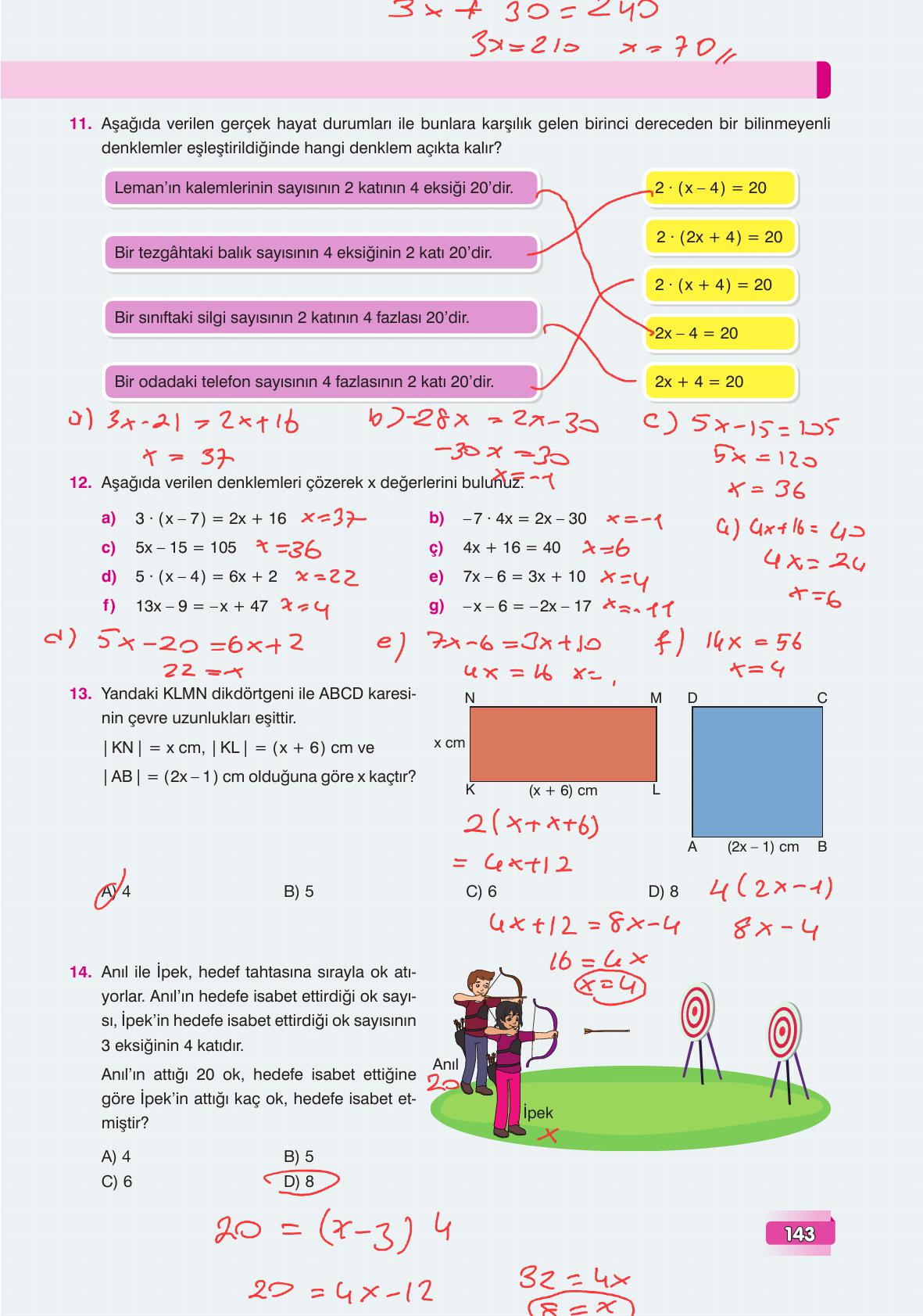 7. Sınıf Edat Yayınları Matematik Ders Kitabı Sayfa 143 Cevapları