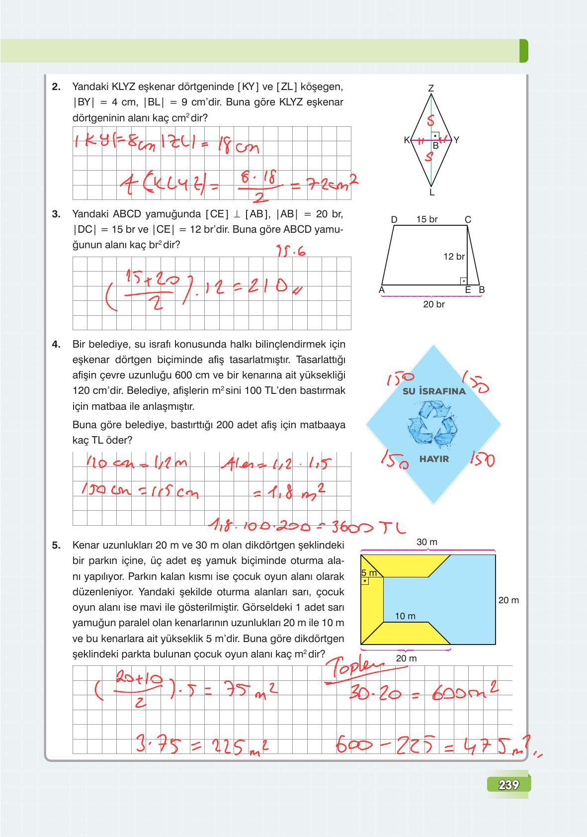 7. Sınıf Edat Yayınları Matematik Ders Kitabı Sayfa 239 Cevapları