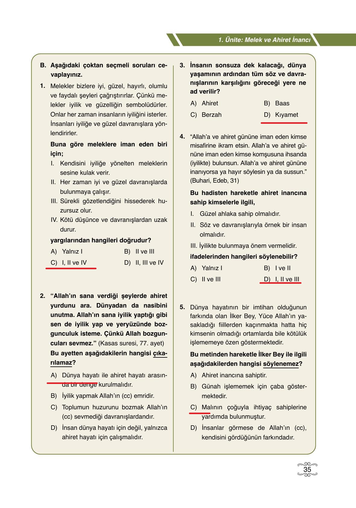 7. Sınıf Erkad Yayınları Din Kültürü Ders Kitabı Sayfa 35 Cevapları