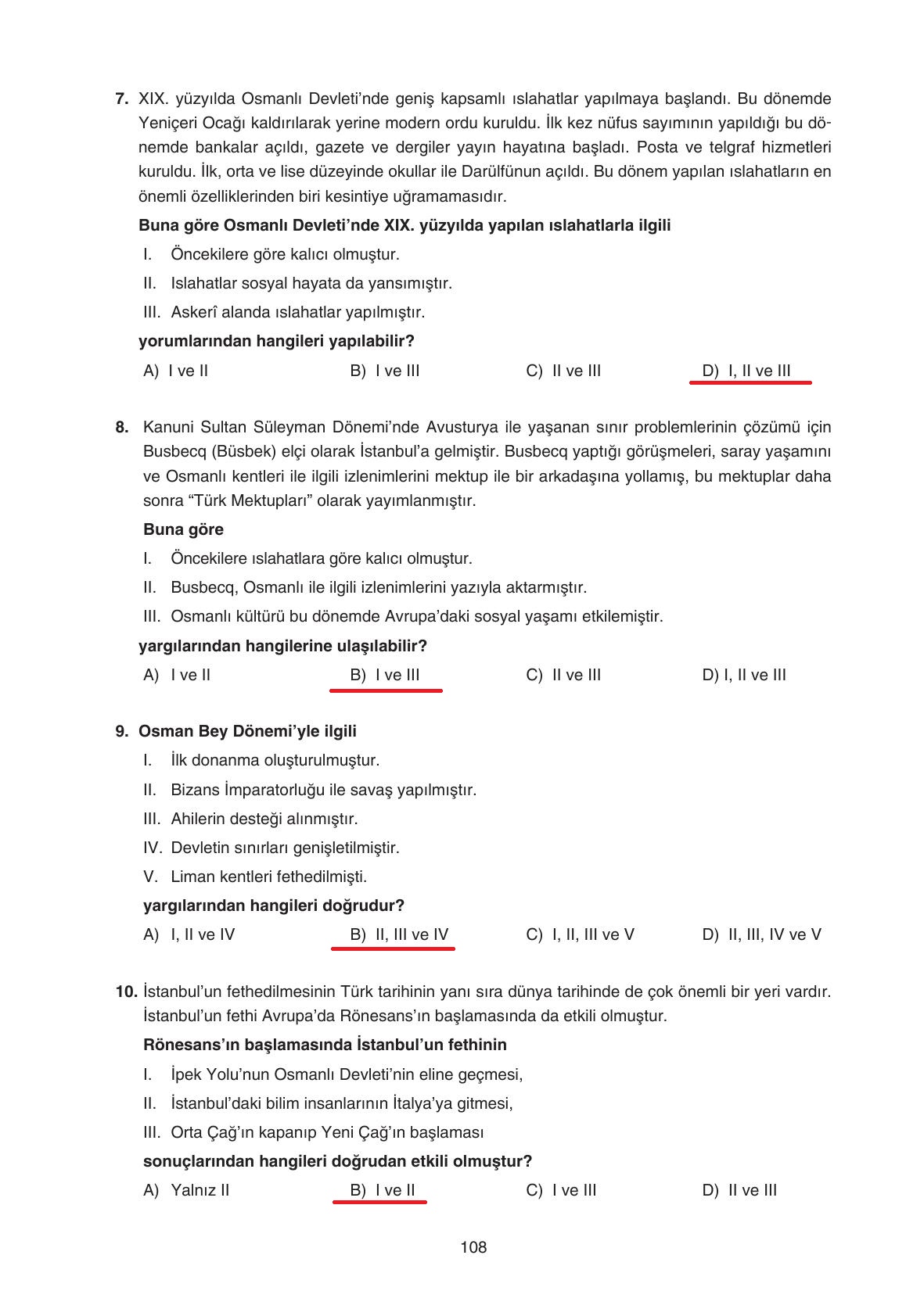 7. Sınıf Yıldırım Yayınları Sosyal Bilgiler Ders Kitabı Sayfa 108 Cevapları