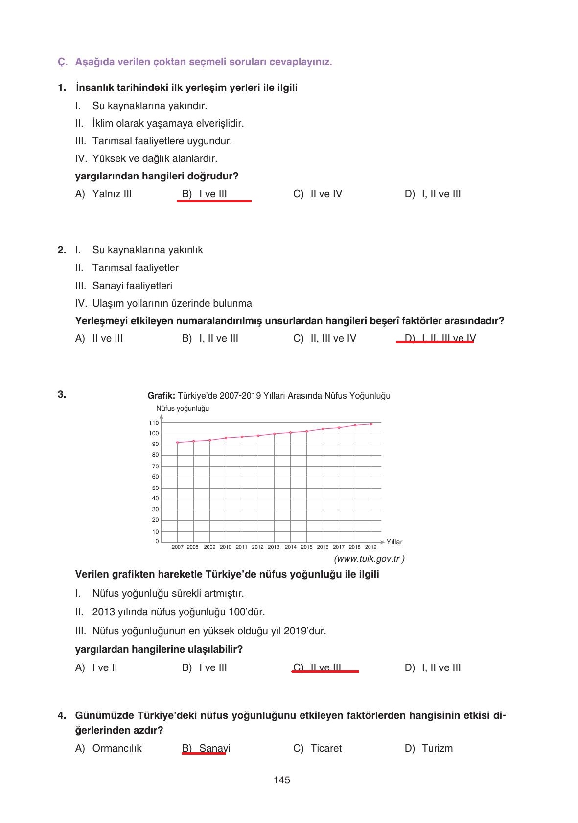 7. Sınıf Yıldırım Yayınları Sosyal Bilgiler Ders Kitabı Sayfa 145 Cevapları