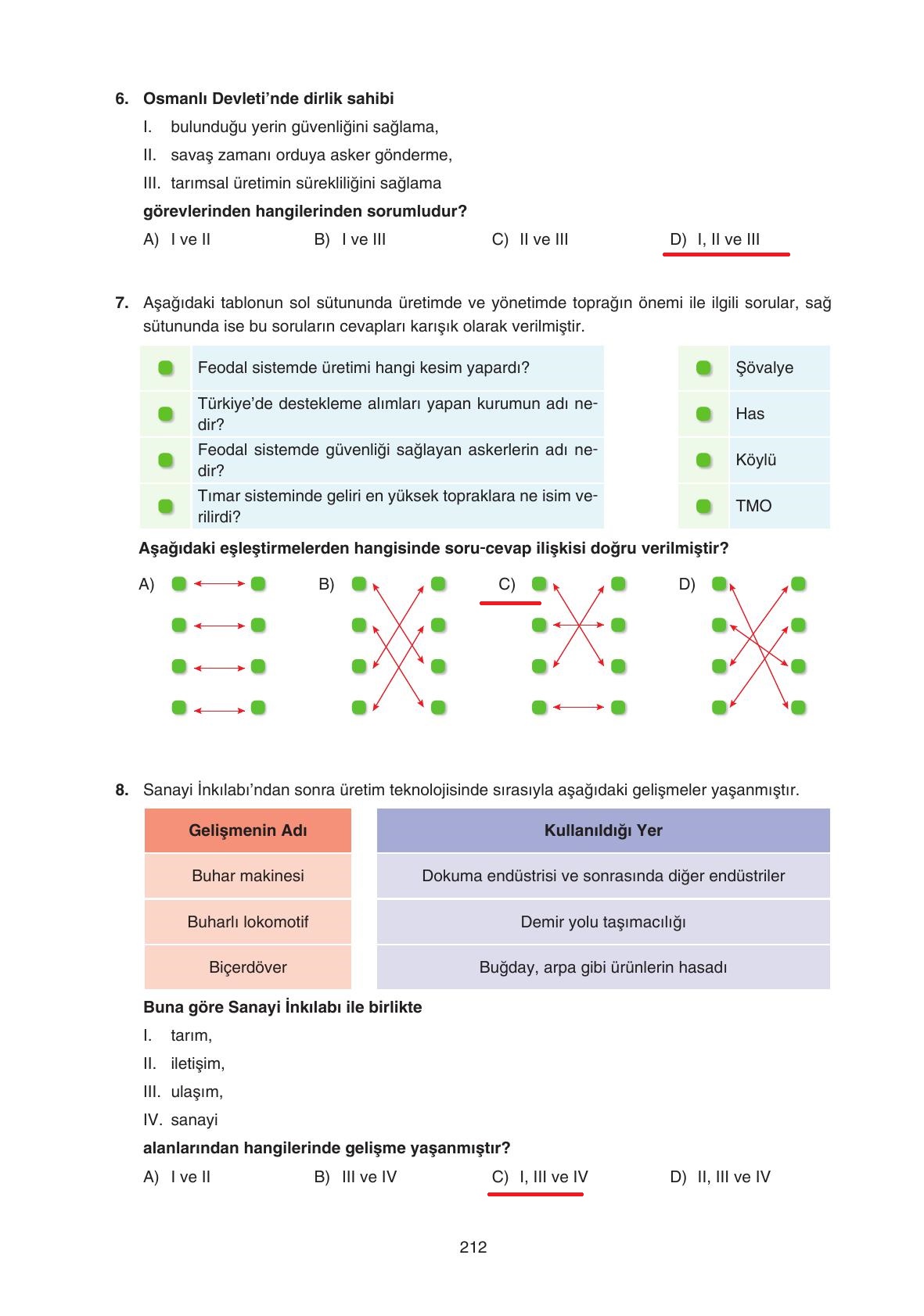 7. Sınıf Yıldırım Yayınları Sosyal Bilgiler Ders Kitabı Sayfa 212 Cevapları