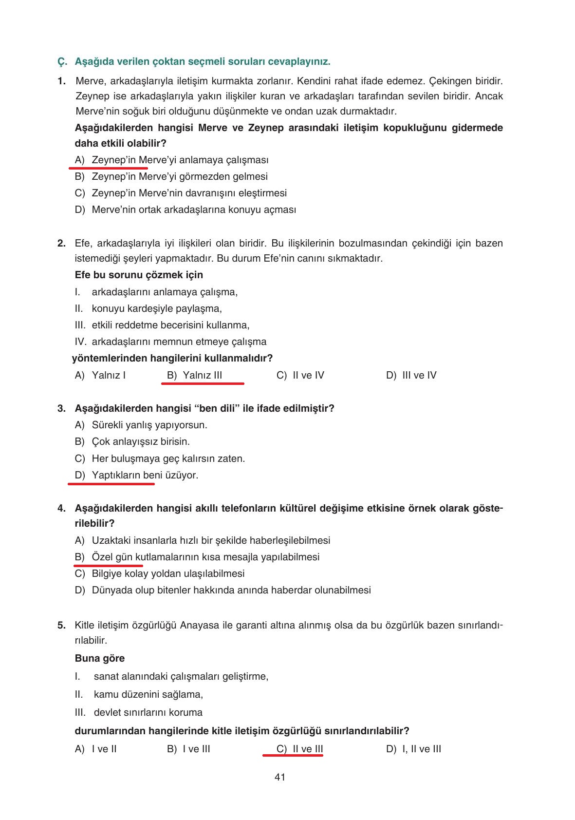 7. Sınıf Yıldırım Yayınları Sosyal Bilgiler Ders Kitabı Sayfa 41 Cevapları