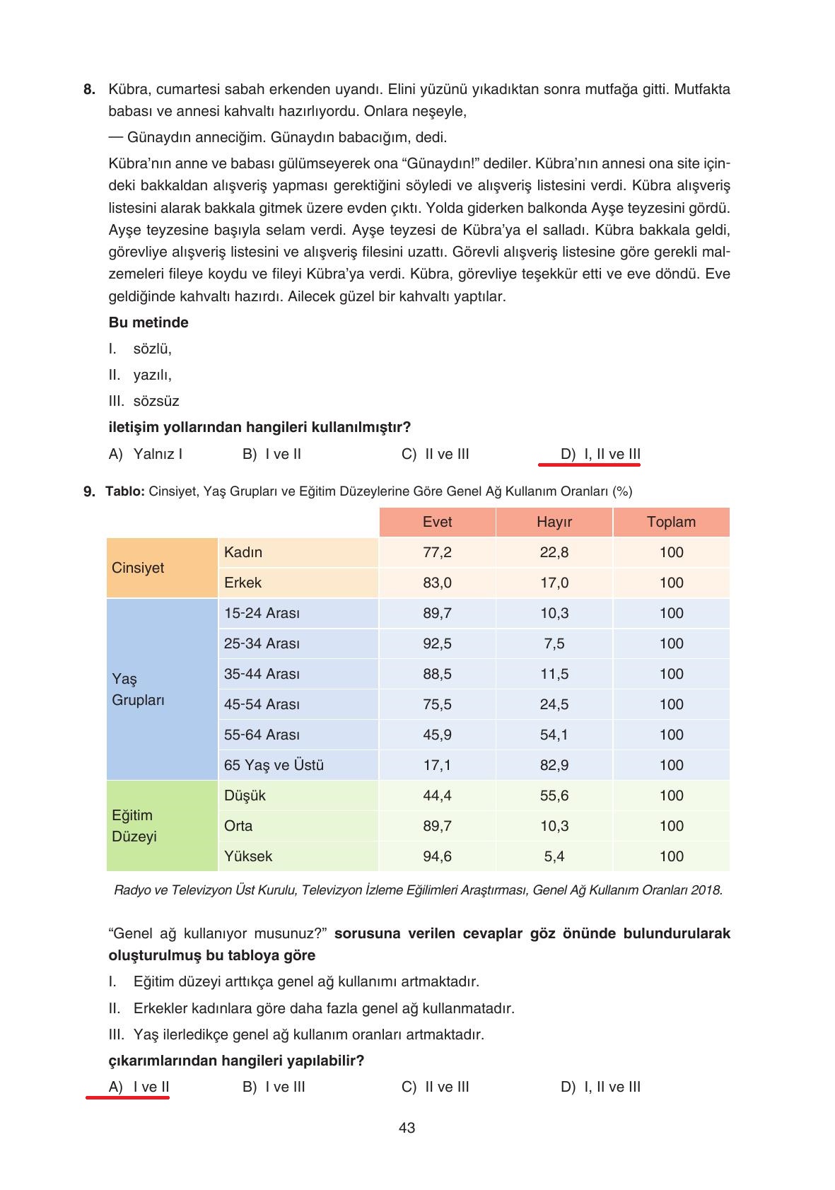 7. Sınıf Yıldırım Yayınları Sosyal Bilgiler Ders Kitabı Sayfa 43 Cevapları