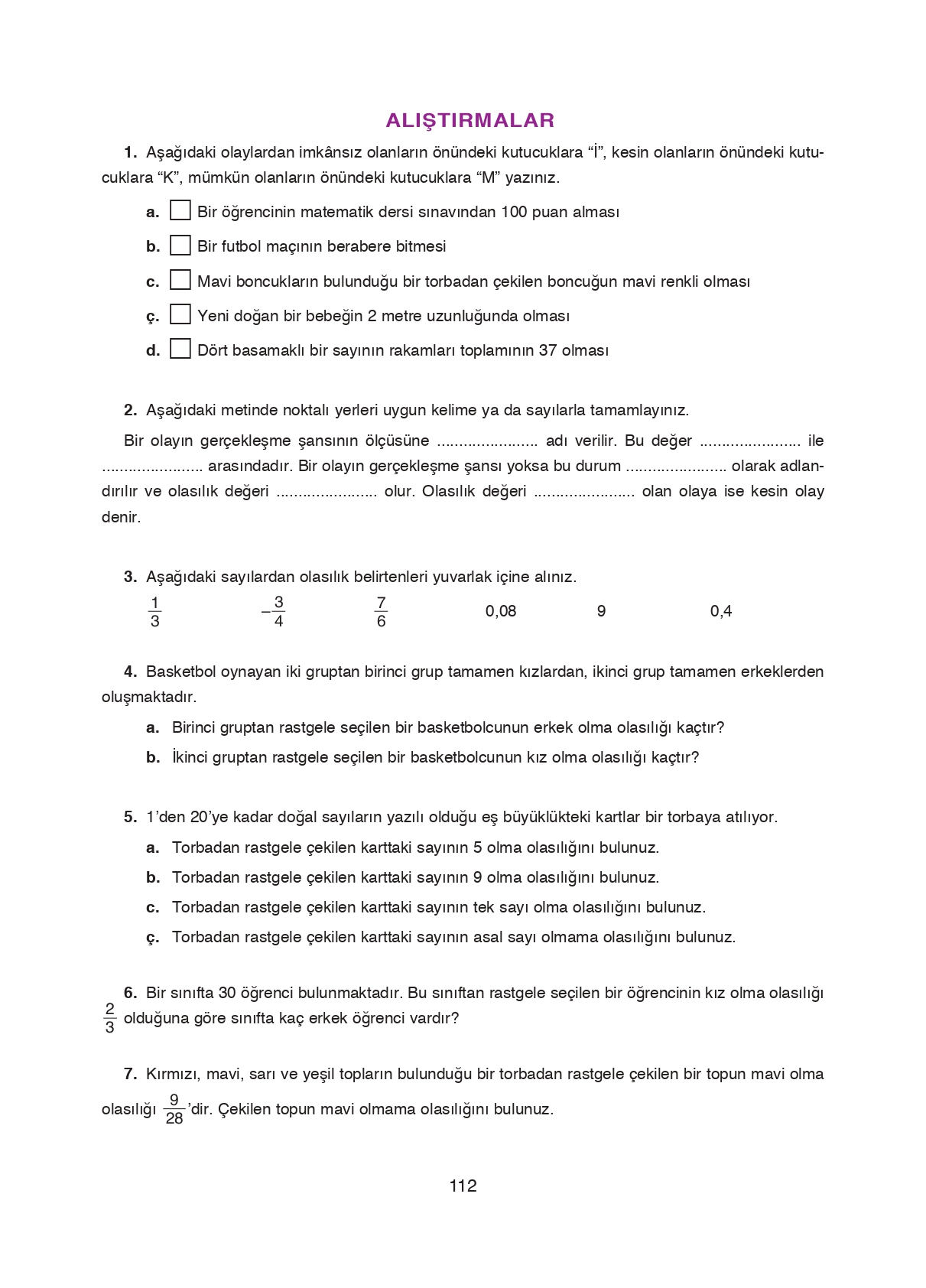 8. Sınıf Ada Matbaacılık Yayıncılık Matematik Ders Kitabı Sayfa 112 Cevapları