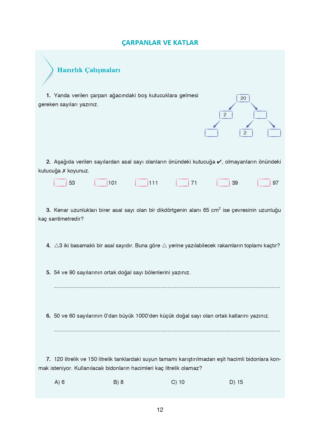 8. Sınıf Ada Matbaacılık Yayıncılık Matematik Ders Kitabı Sayfa 12 Cevapları