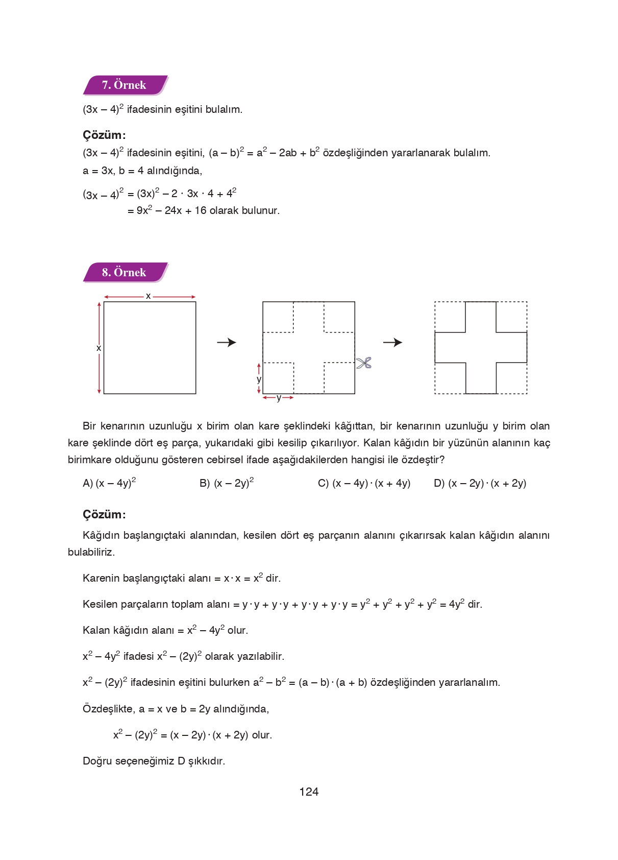 8. Sınıf Ada Matbaacılık Yayıncılık Matematik Ders Kitabı Sayfa 124 Cevapları