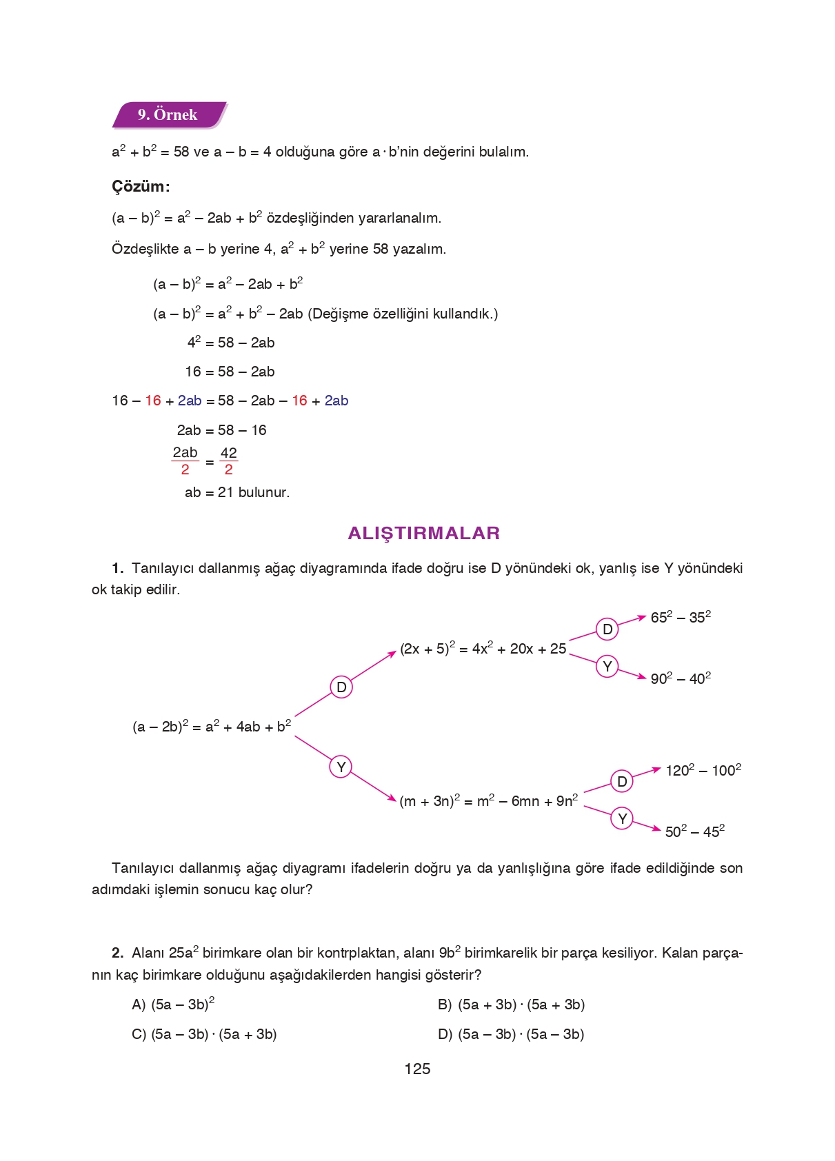 8. Sınıf Ada Matbaacılık Yayıncılık Matematik Ders Kitabı Sayfa 125 Cevapları