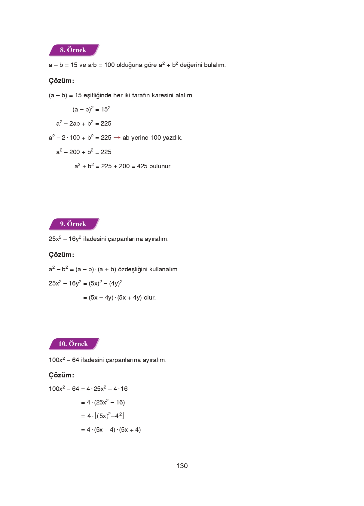 8. Sınıf Ada Matbaacılık Yayıncılık Matematik Ders Kitabı Sayfa 130 Cevapları