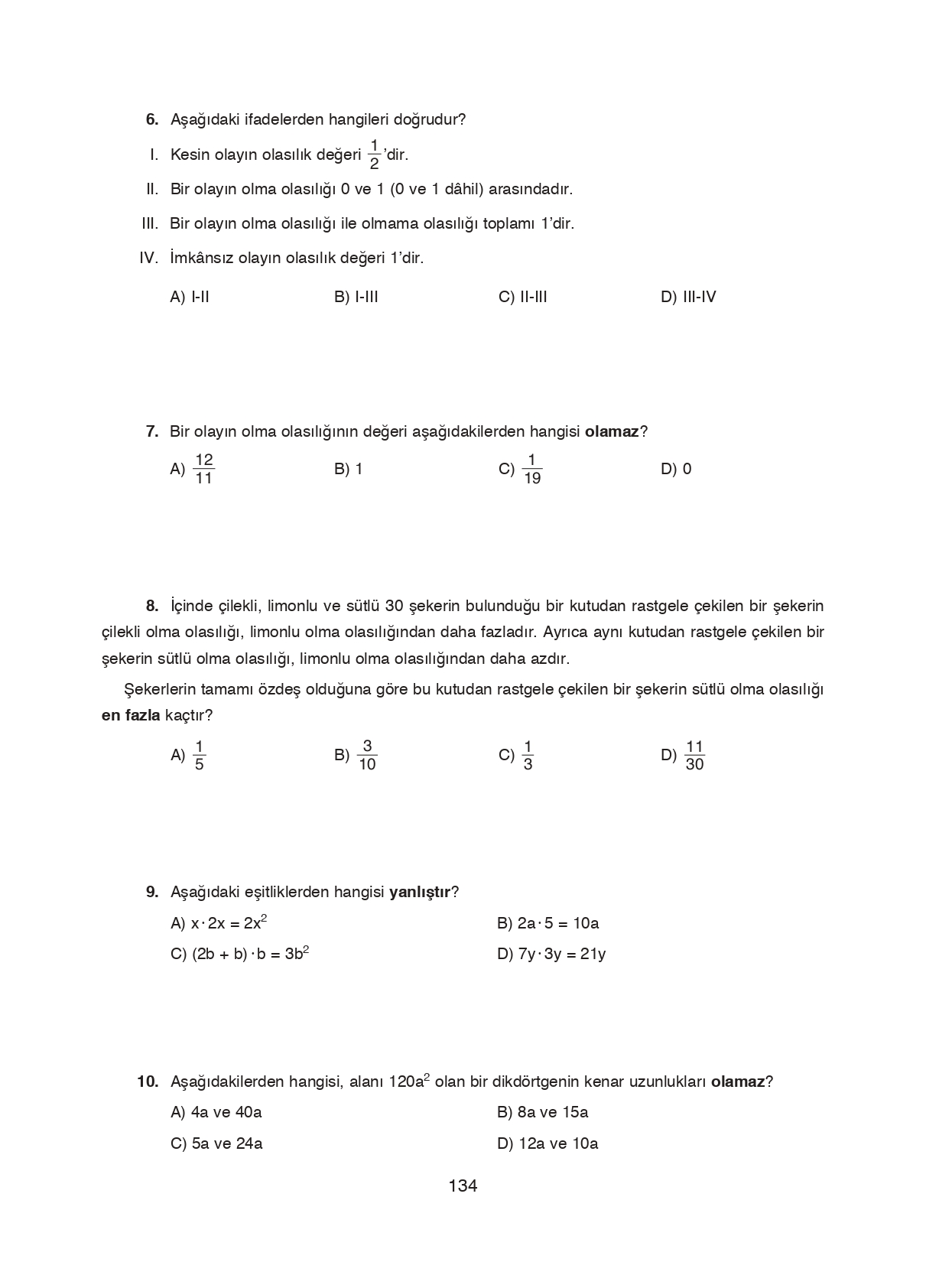 8. Sınıf Ada Matbaacılık Yayıncılık Matematik Ders Kitabı Sayfa 134 Cevapları