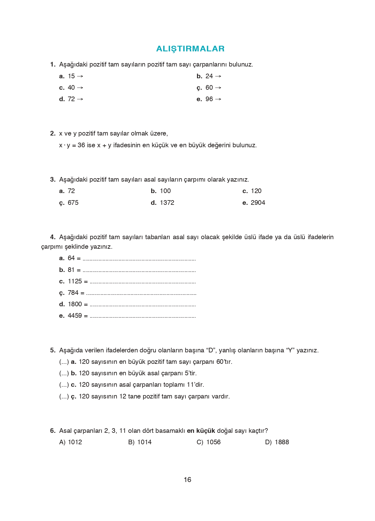 8. Sınıf Ada Matbaacılık Yayıncılık Matematik Ders Kitabı Sayfa 16 Cevapları