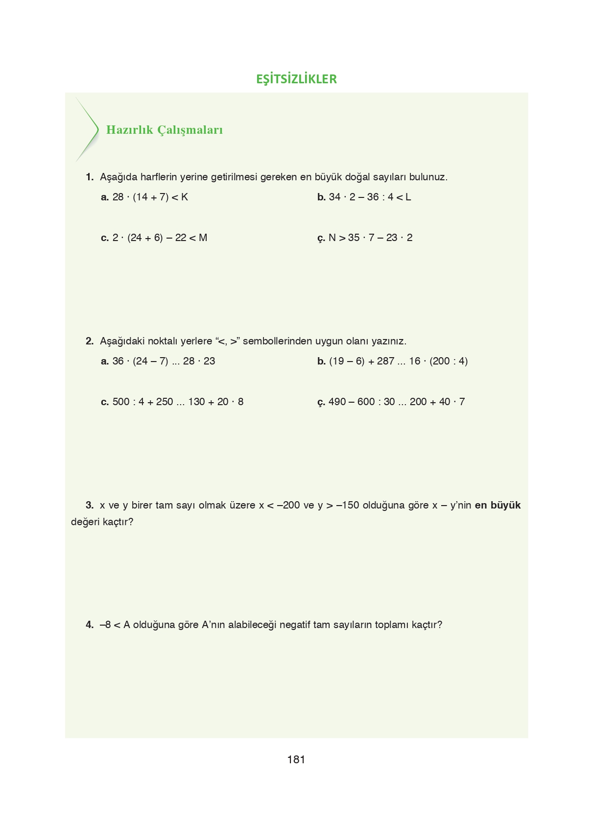 8. Sınıf Ada Matbaacılık Yayıncılık Matematik Ders Kitabı Sayfa 181 Cevapları