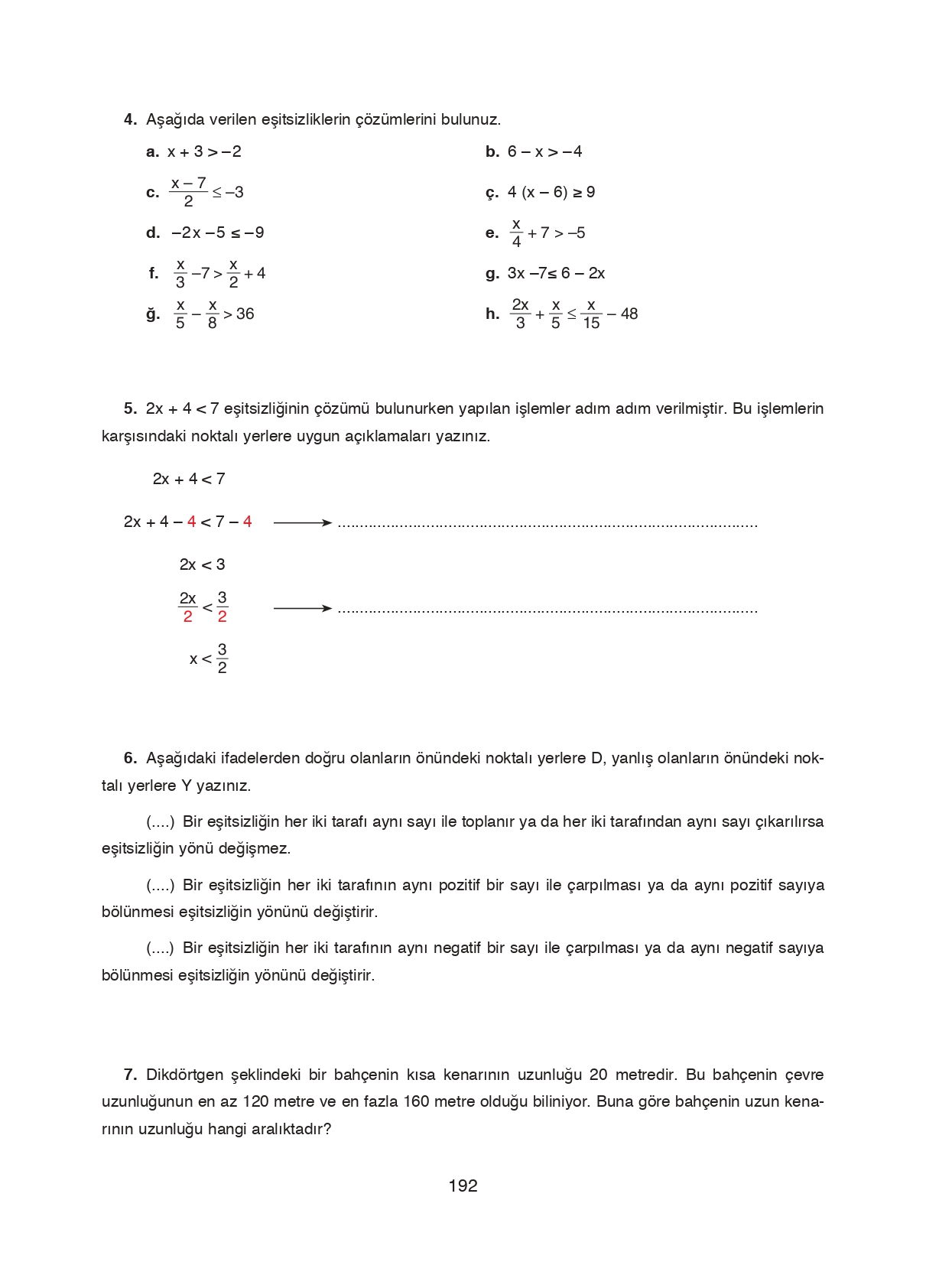 8. Sınıf Ada Matbaacılık Yayıncılık Matematik Ders Kitabı Sayfa 192 Cevapları