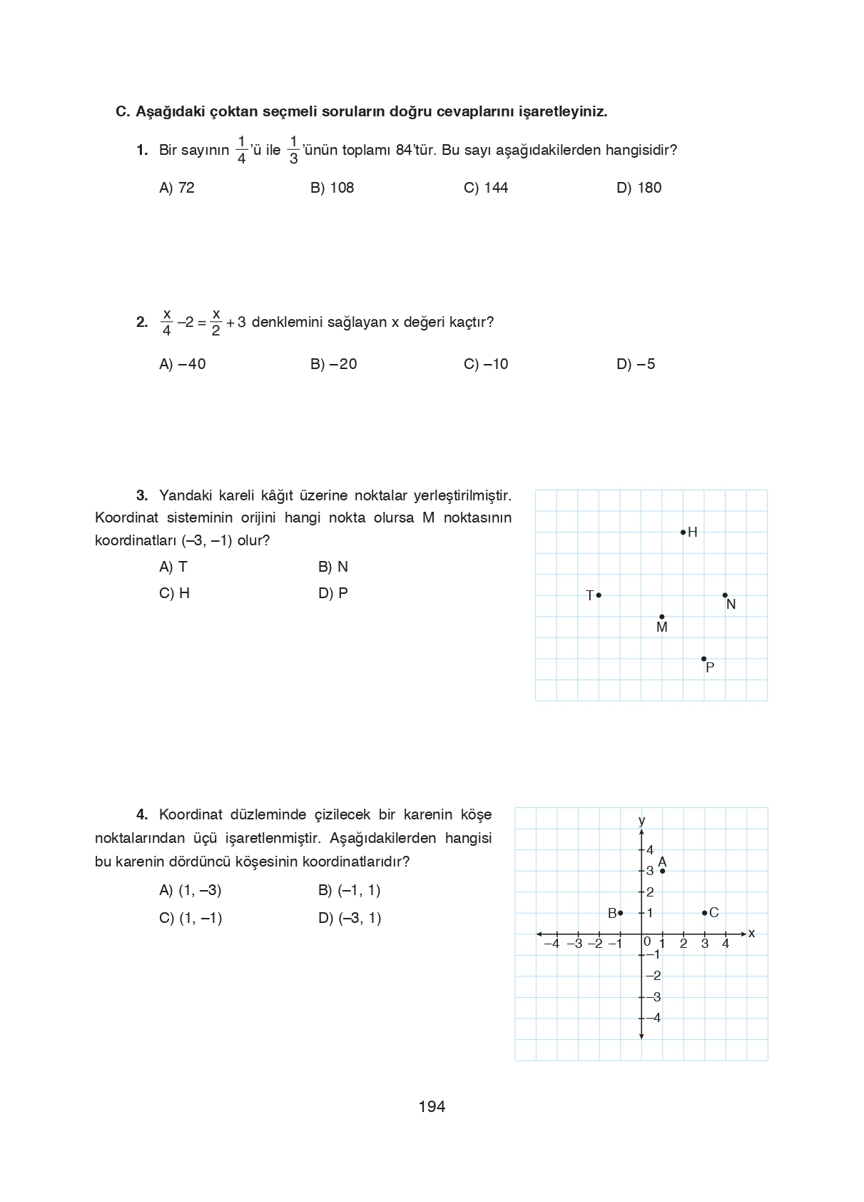 8. Sınıf Ada Matbaacılık Yayıncılık Matematik Ders Kitabı Sayfa 194 Cevapları