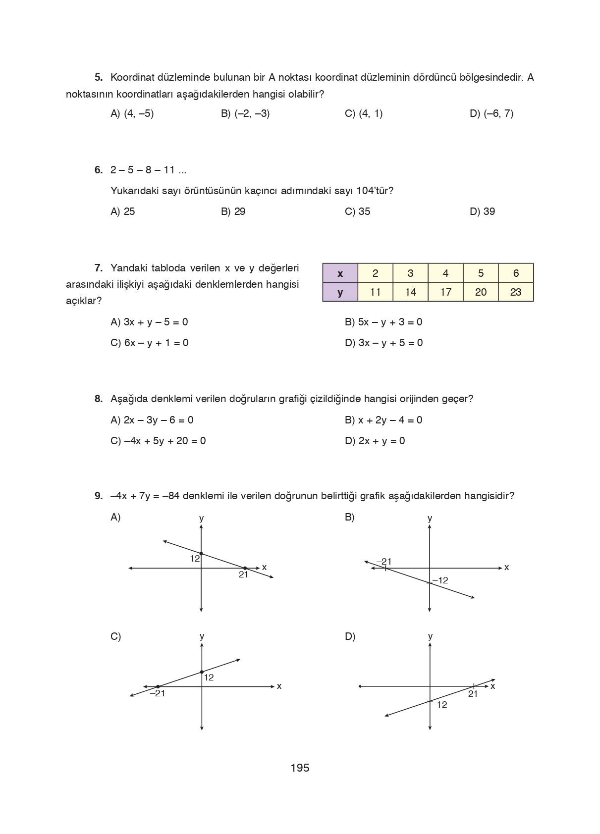 8. Sınıf Ada Matbaacılık Yayıncılık Matematik Ders Kitabı Sayfa 195 Cevapları