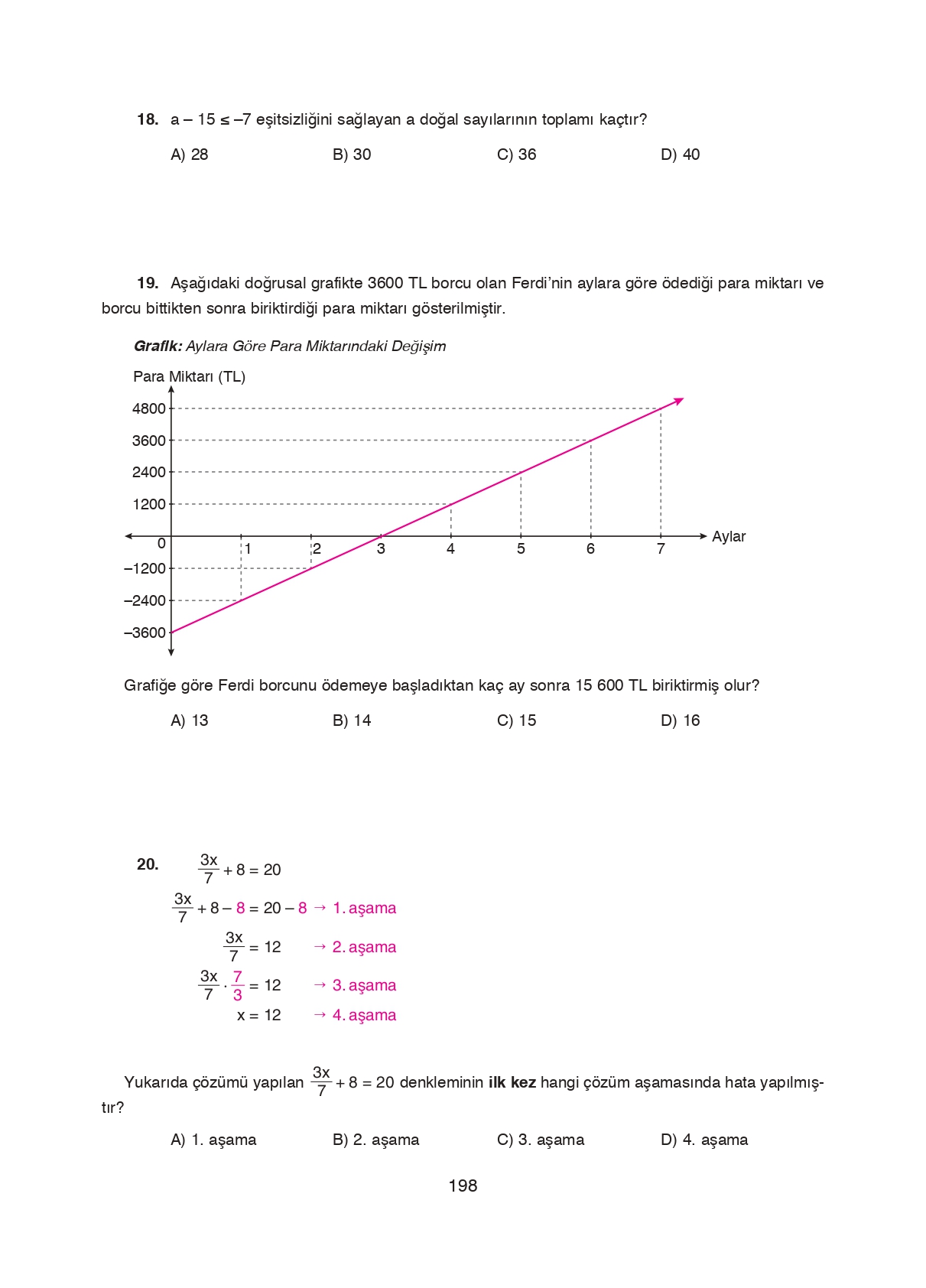 8. Sınıf Ada Matbaacılık Yayıncılık Matematik Ders Kitabı Sayfa 198 Cevapları