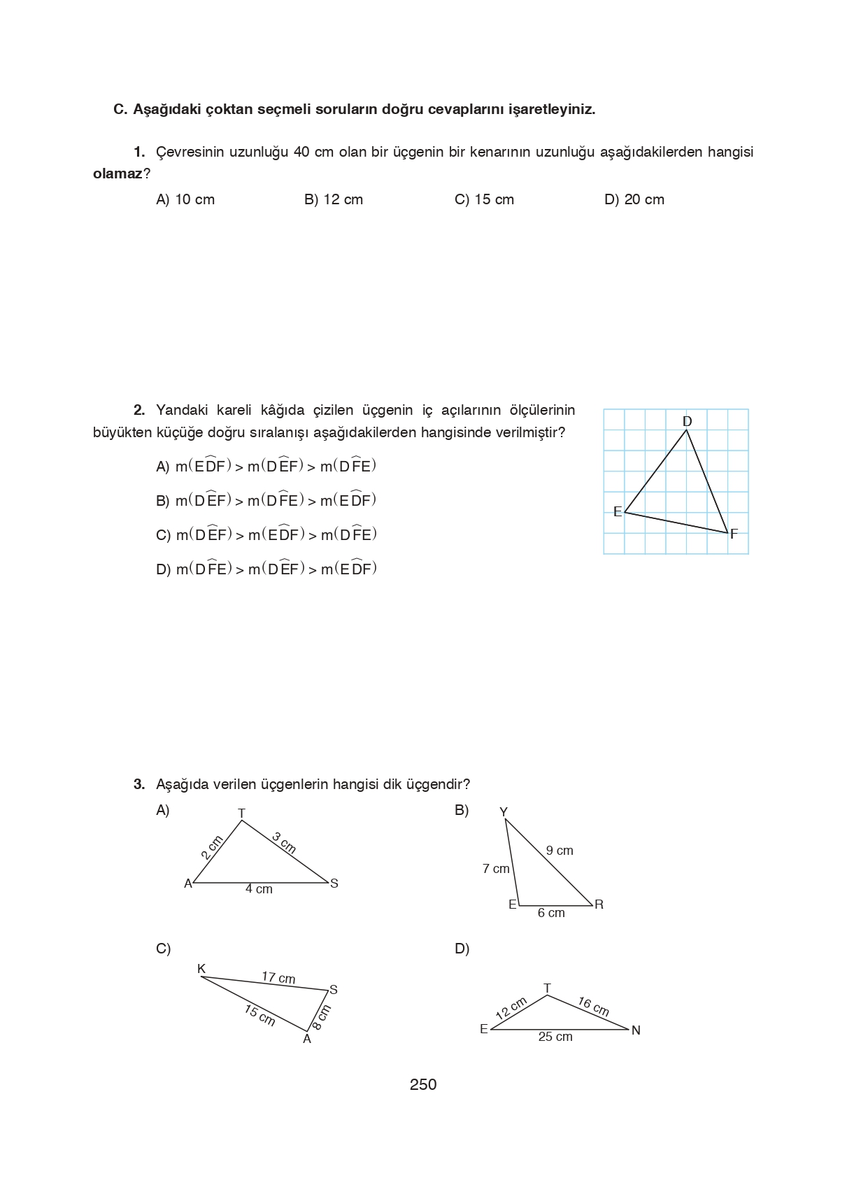 8. Sınıf Ada Matbaacılık Yayıncılık Matematik Ders Kitabı Sayfa 250 Cevapları