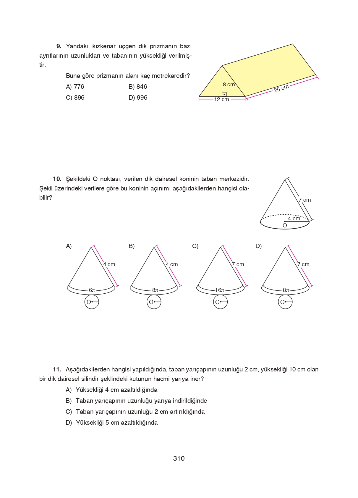 8. Sınıf Ada Matbaacılık Yayıncılık Matematik Ders Kitabı Sayfa 310 Cevapları