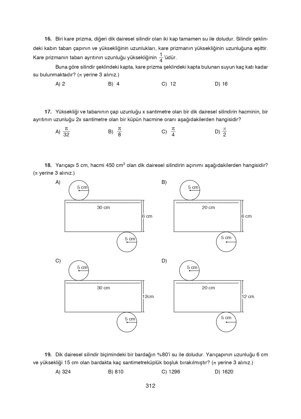 8. Sınıf Ada Matbaacılık Yayıncılık Matematik Ders Kitabı Sayfa 312 Cevapları