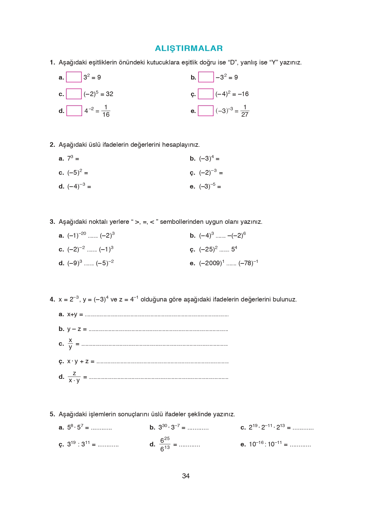 8. Sınıf Ada Matbaacılık Yayıncılık Matematik Ders Kitabı Sayfa 34 Cevapları