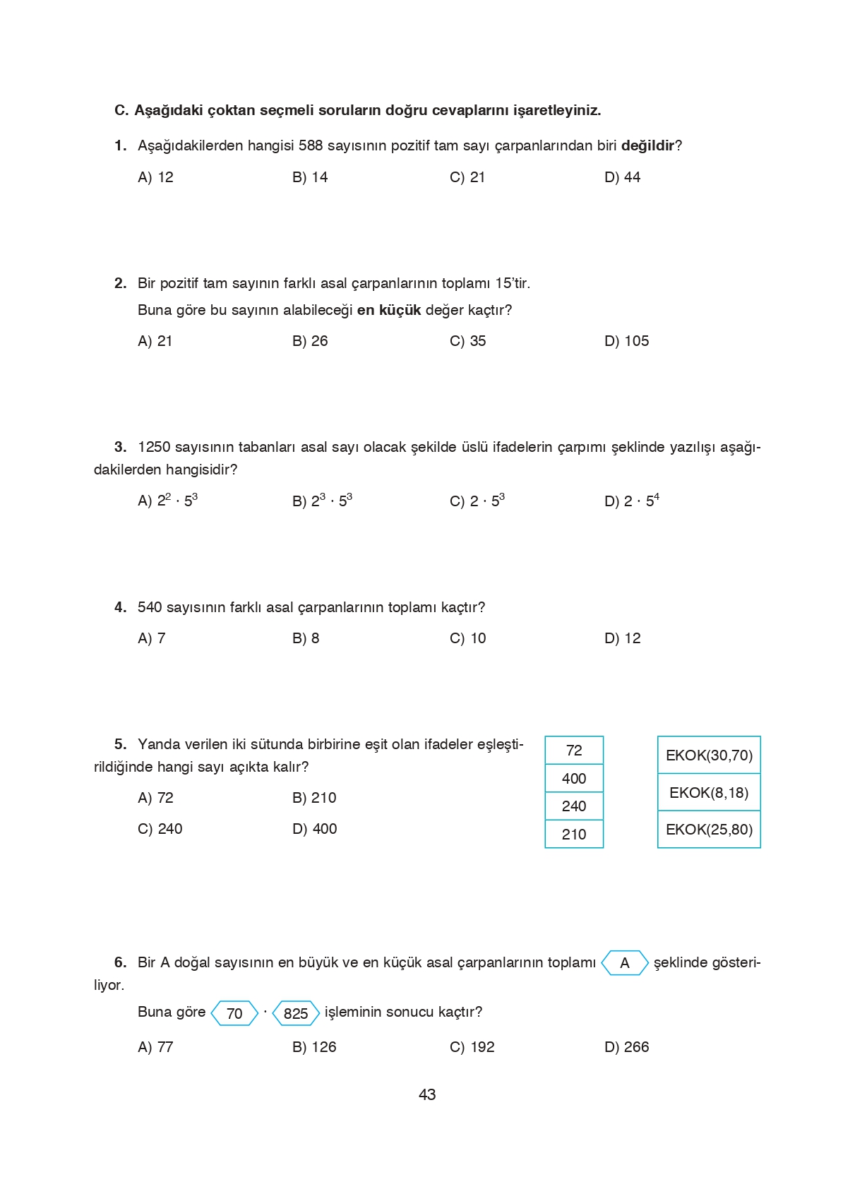 8. Sınıf Ada Matbaacılık Yayıncılık Matematik Ders Kitabı Sayfa 43 Cevapları