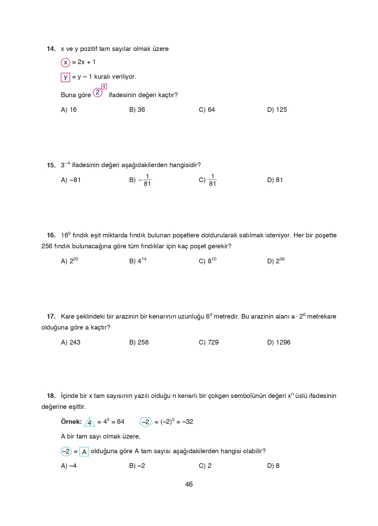 8. Sınıf Ada Matbaacılık Yayıncılık Matematik Ders Kitabı Sayfa 46 Cevapları