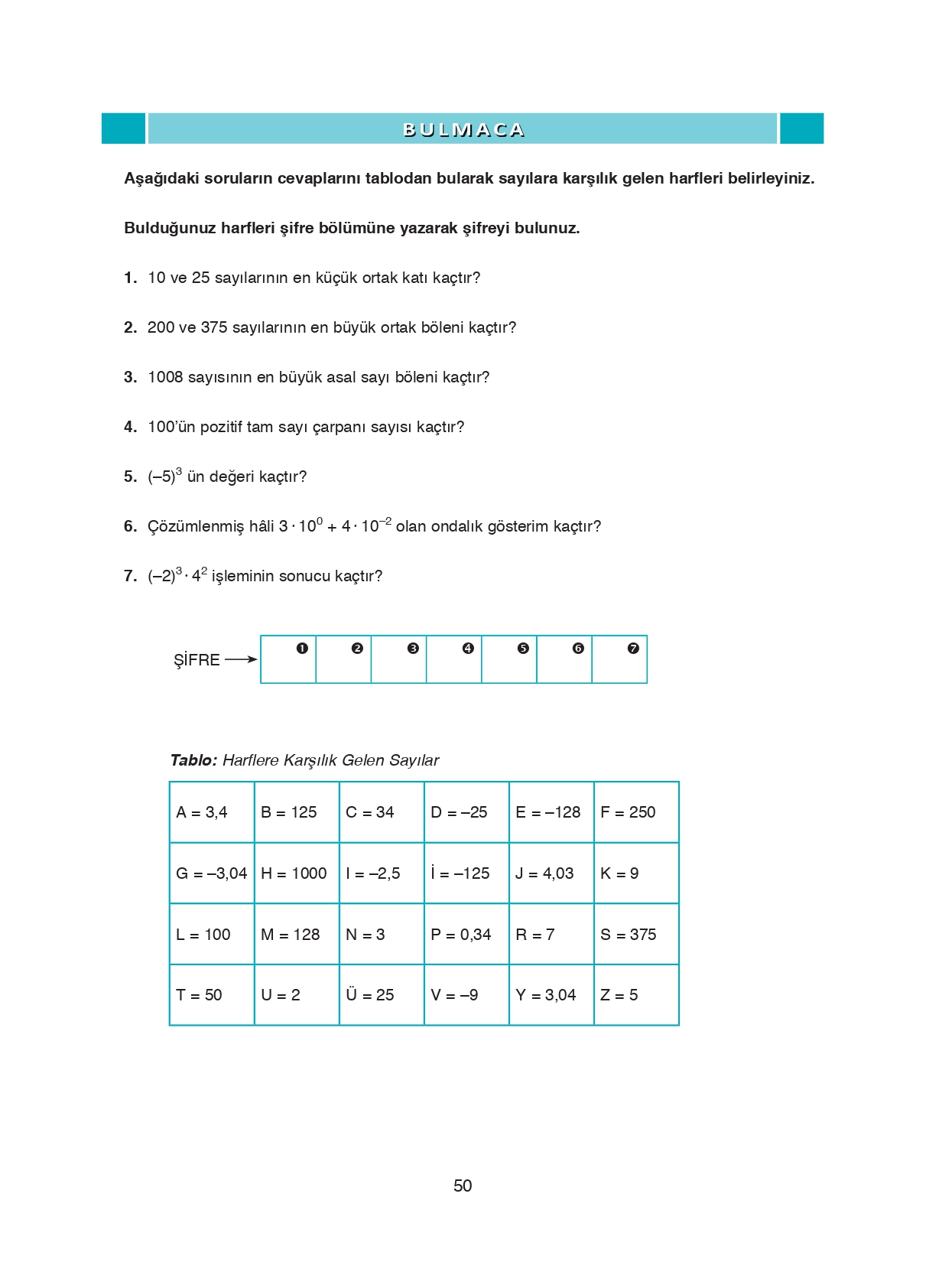 8. Sınıf Ada Matbaacılık Yayıncılık Matematik Ders Kitabı Sayfa 50 Cevapları