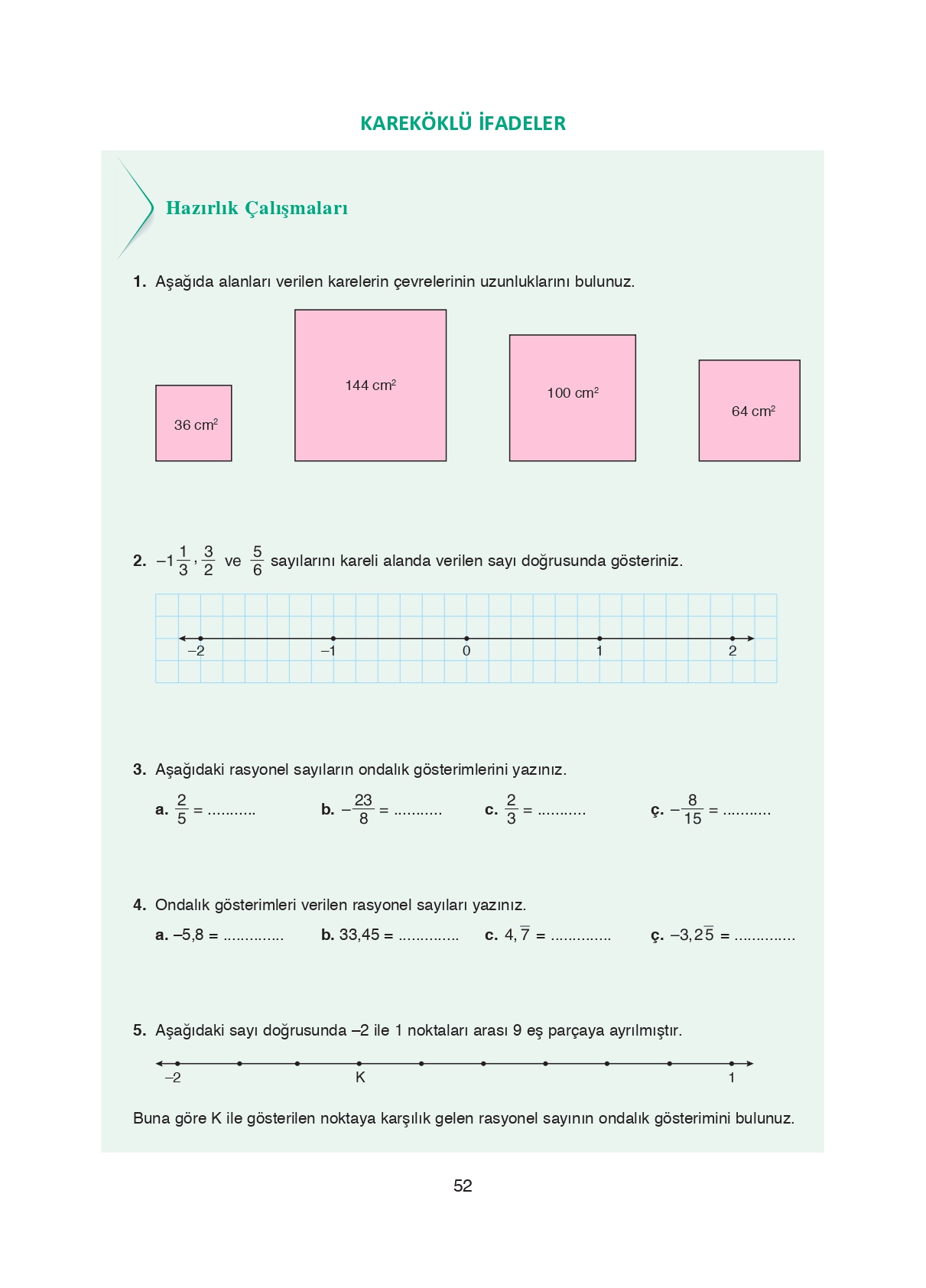 8. Sınıf Ada Matbaacılık Yayıncılık Matematik Ders Kitabı Sayfa 52 Cevapları