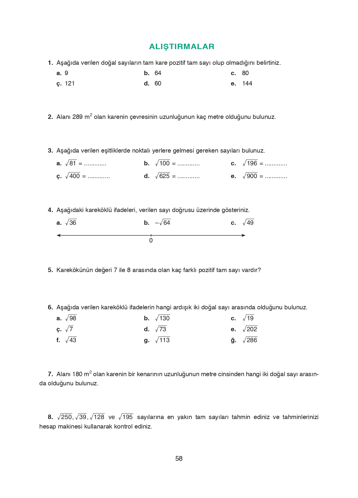 8. Sınıf Ada Matbaacılık Yayıncılık Matematik Ders Kitabı Sayfa 58 Cevapları