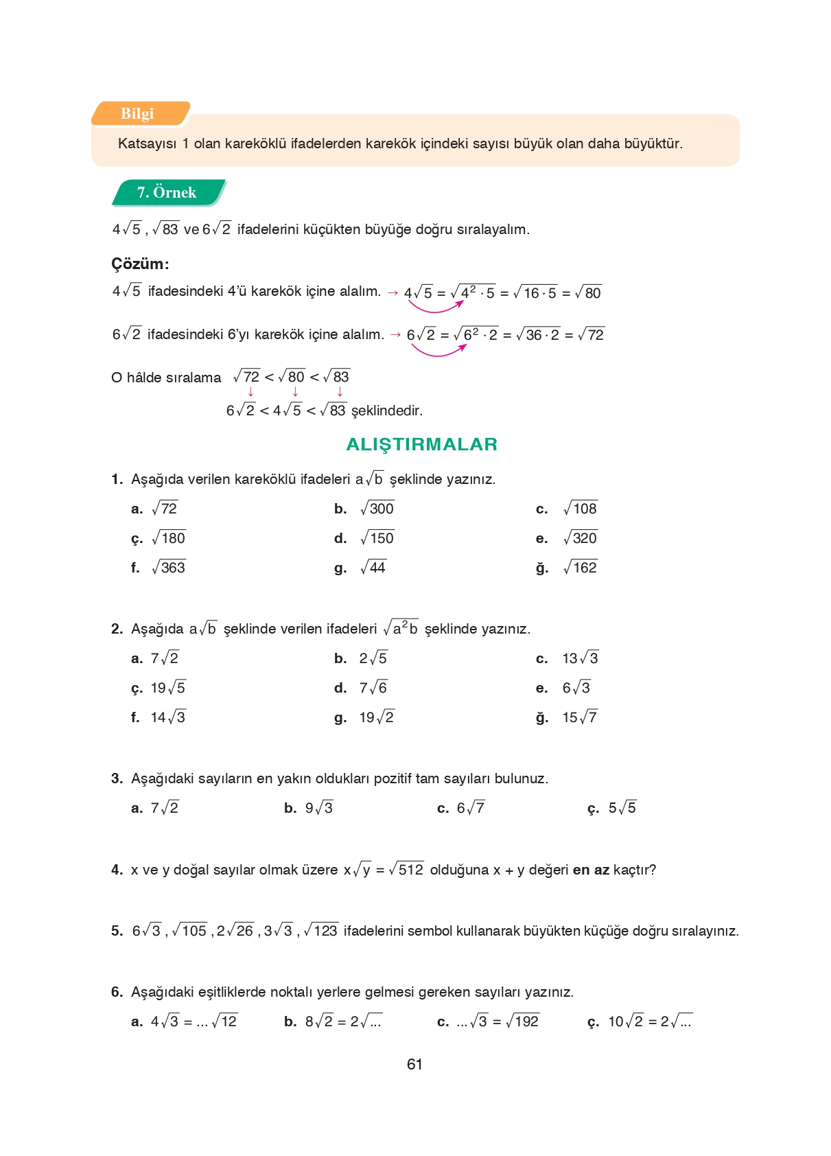 8. Sınıf Ada Matbaacılık Yayıncılık Matematik Ders Kitabı Sayfa 61 Cevapları