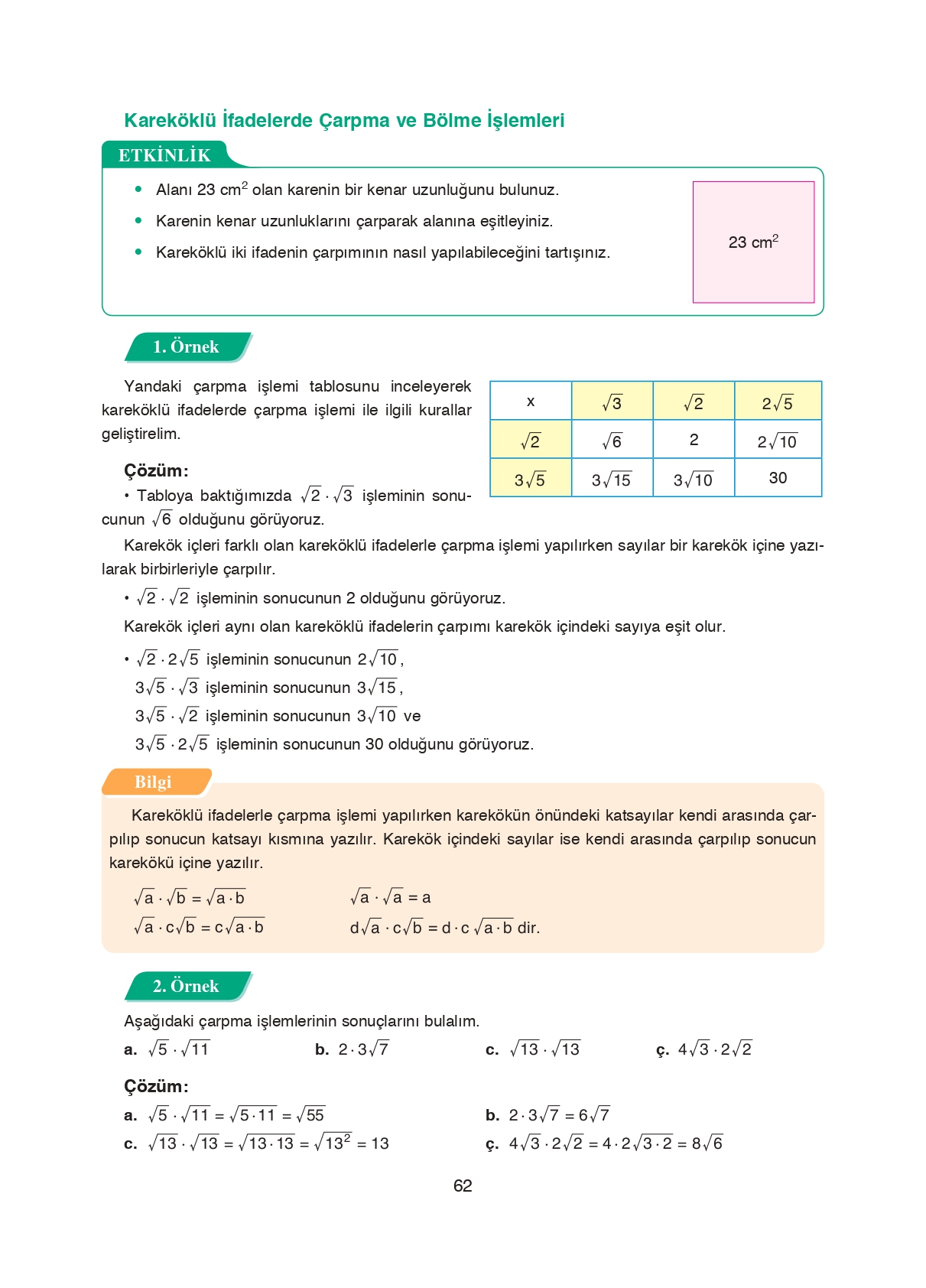 8. Sınıf Ada Matbaacılık Yayıncılık Matematik Ders Kitabı Sayfa 62 Cevapları