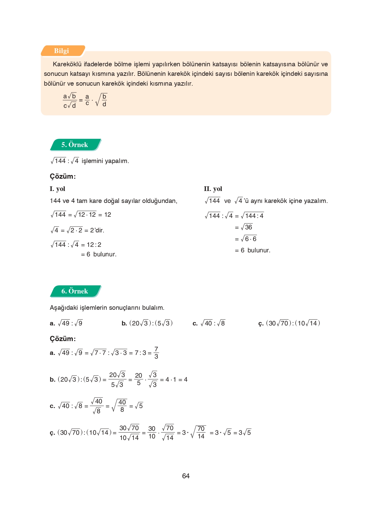 8. Sınıf Ada Matbaacılık Yayıncılık Matematik Ders Kitabı Sayfa 64 Cevapları