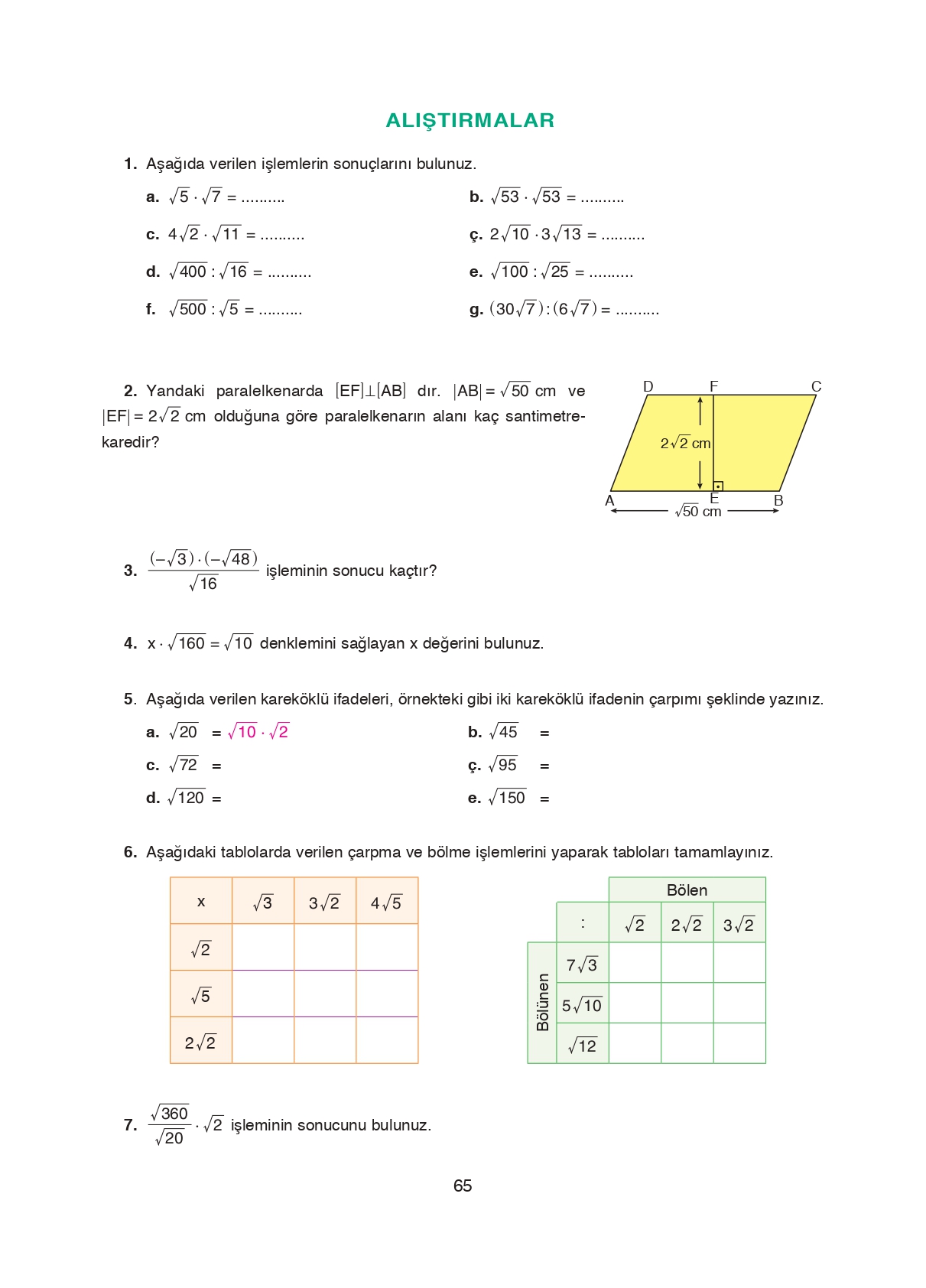 8. Sınıf Ada Matbaacılık Yayıncılık Matematik Ders Kitabı Sayfa 65 Cevapları