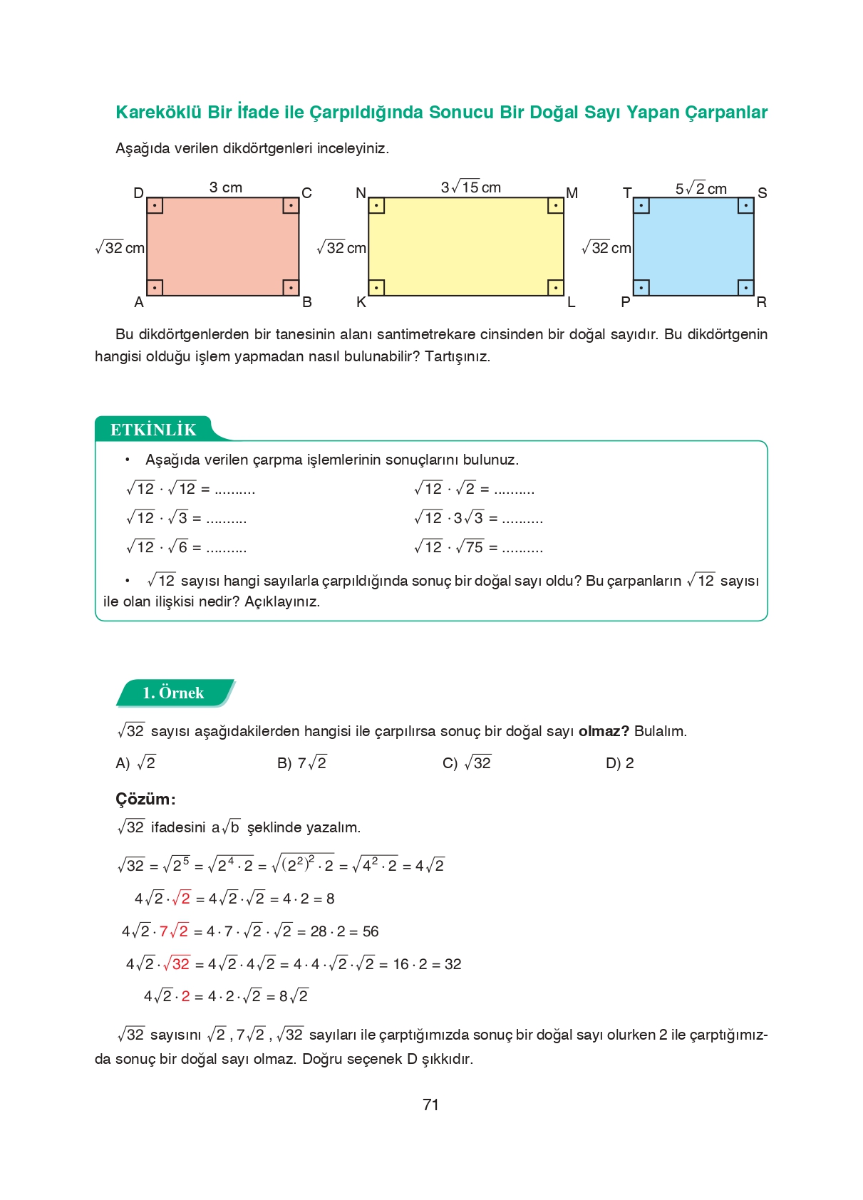 8. Sınıf Ada Matbaacılık Yayıncılık Matematik Ders Kitabı Sayfa 71 Cevapları