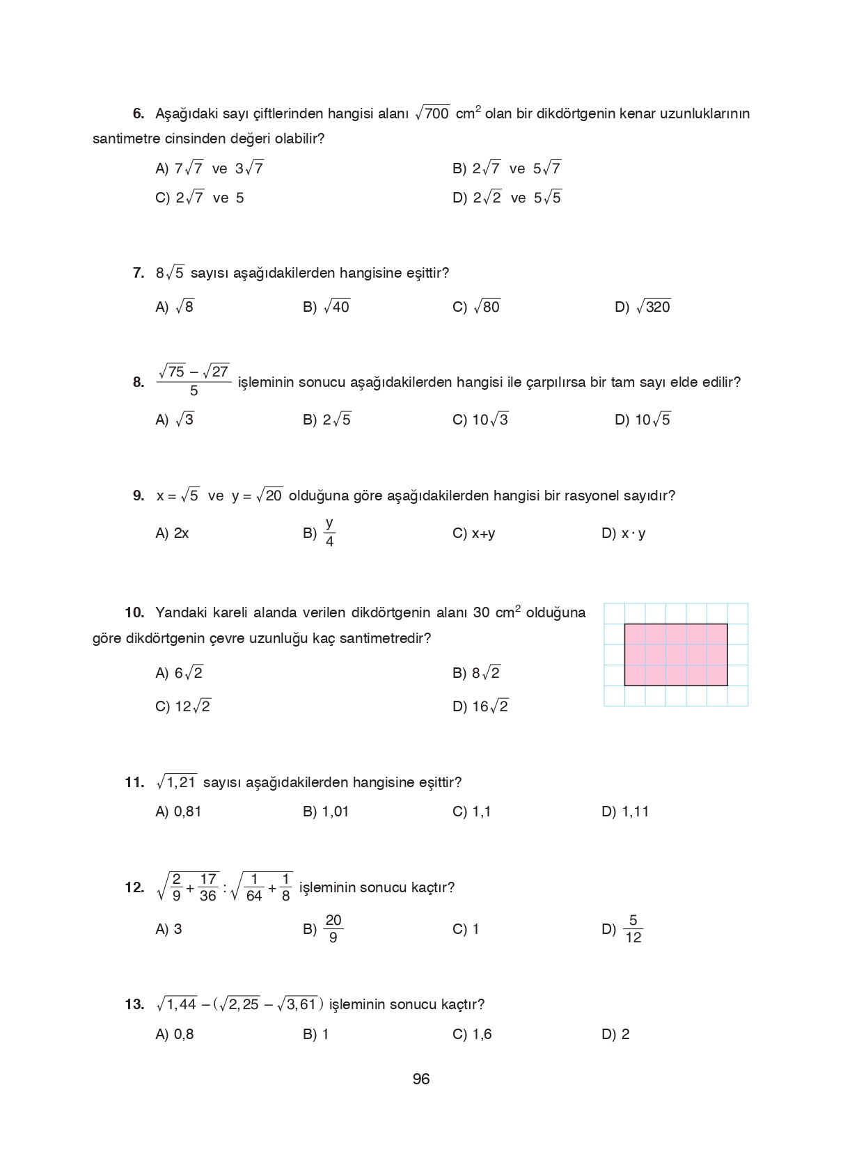 8. Sınıf Ada Matbaacılık Yayıncılık Matematik Ders Kitabı Sayfa 96 Cevapları