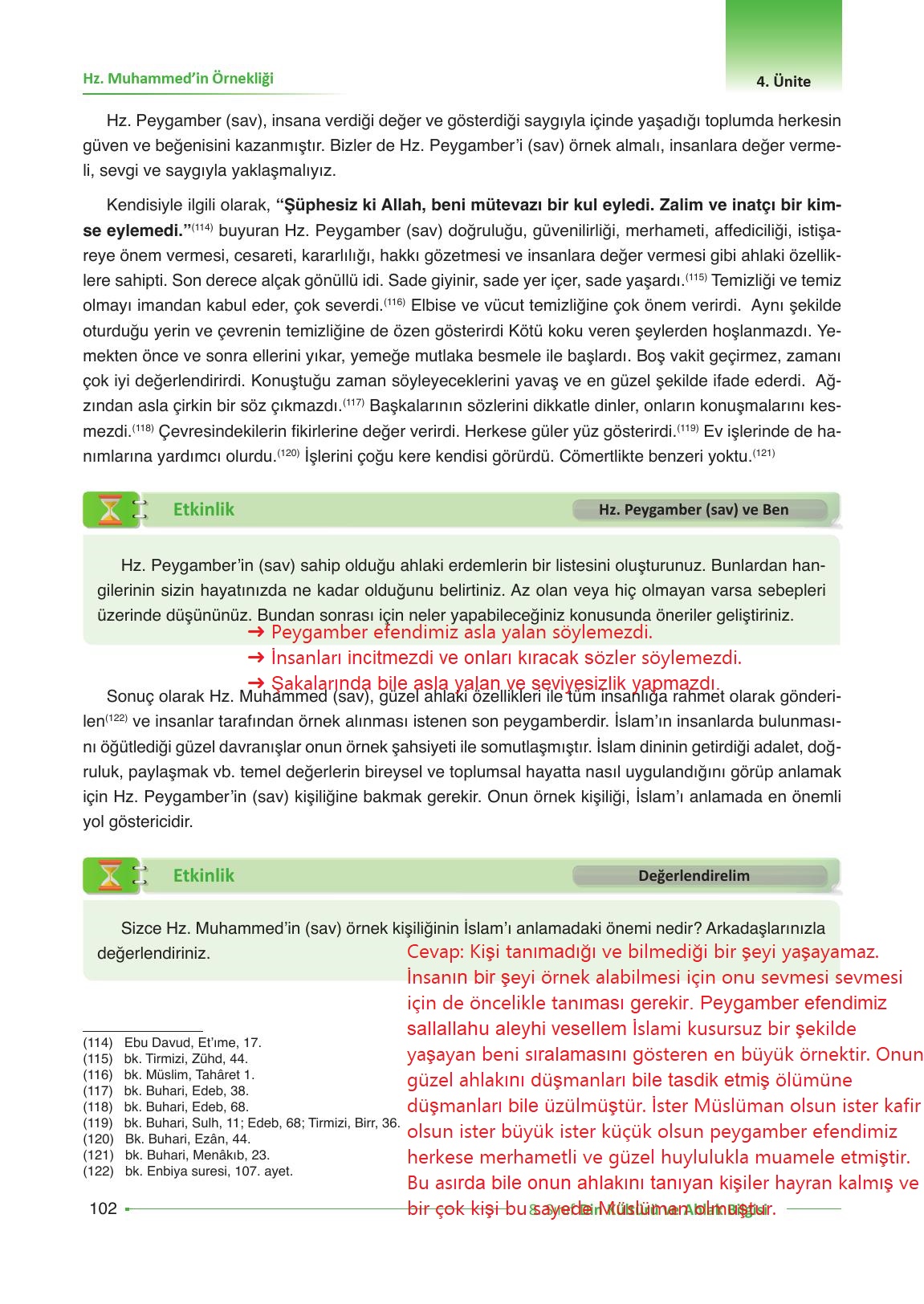 8. Sınıf Gezegen Yayınları Din Kültürü Ders Kitabı Sayfa 102 Cevapları