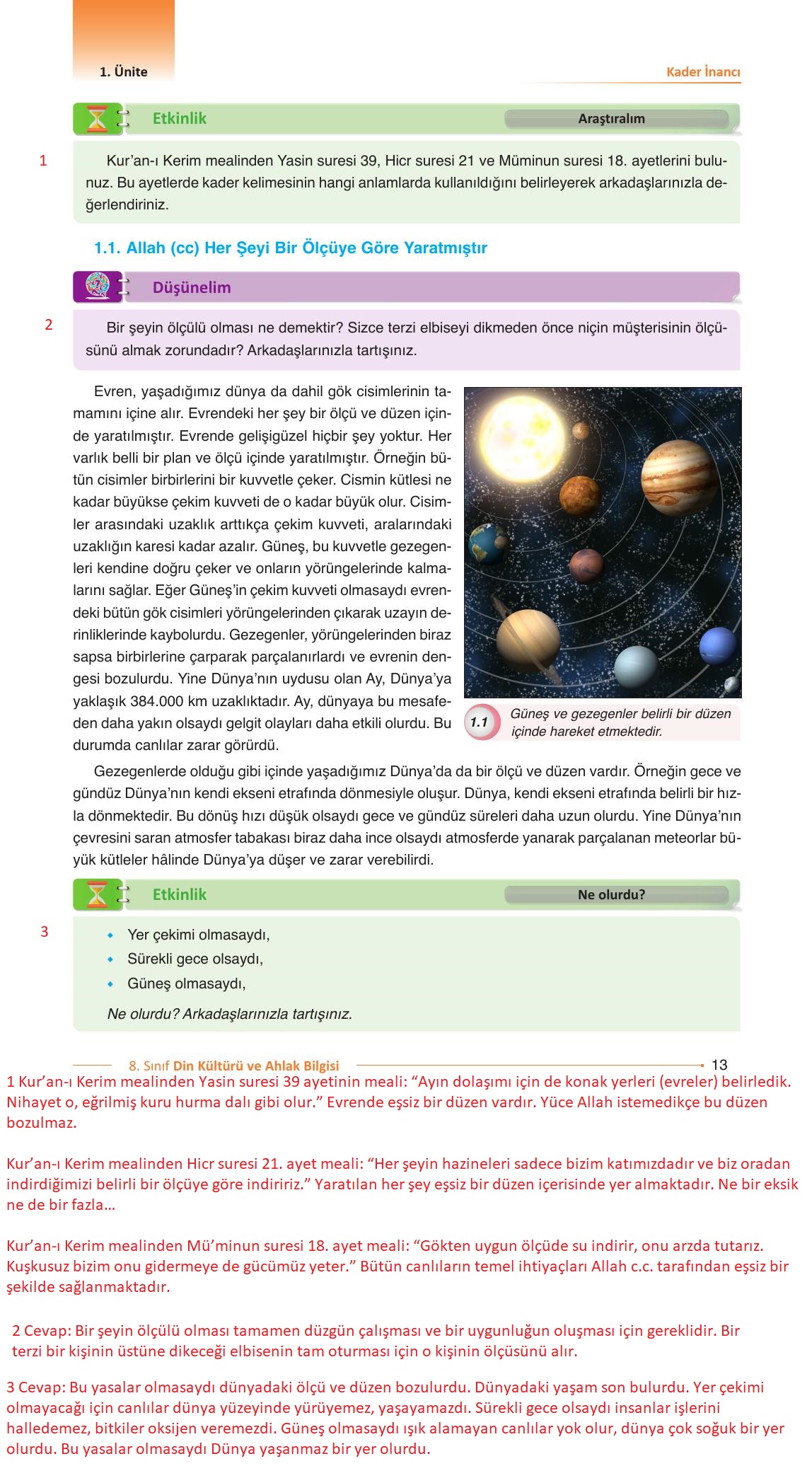 8. Sınıf Gezegen Yayınları Din Kültürü Ders Kitabı Sayfa 13 Cevapları