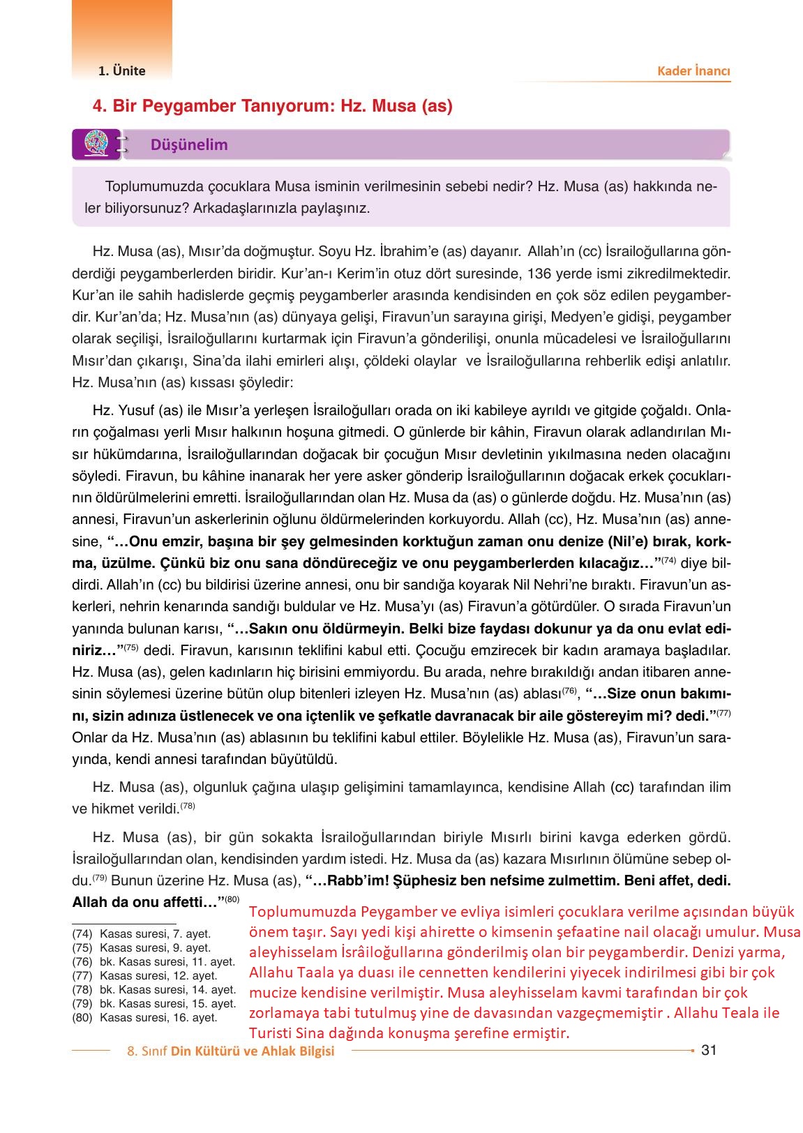 8. Sınıf Gezegen Yayınları Din Kültürü Ders Kitabı Sayfa 31 Cevapları