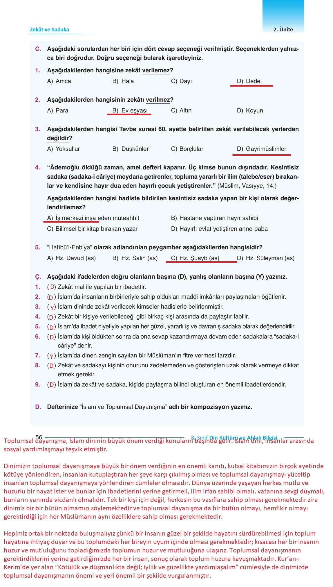 8. Sınıf Gezegen Yayınları Din Kültürü Ders Kitabı Sayfa 56 Cevapları