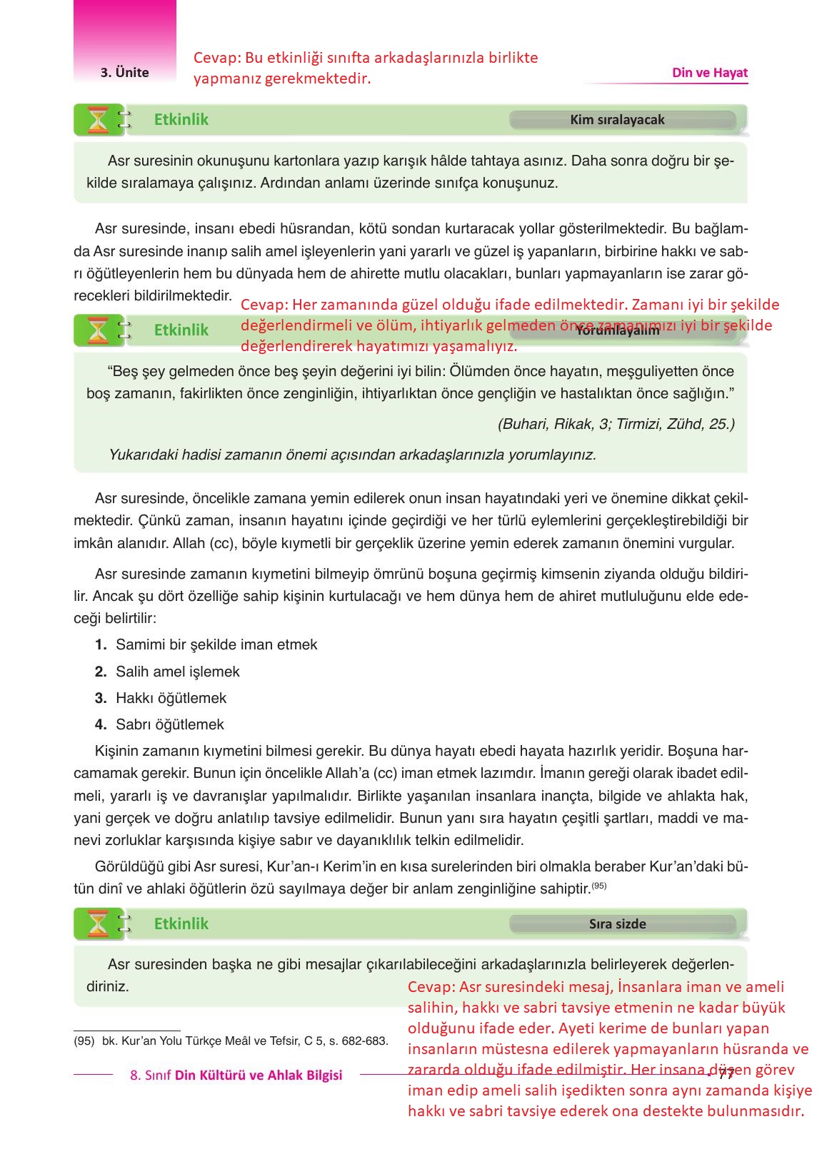 8. Sınıf Gezegen Yayınları Din Kültürü Ders Kitabı Sayfa 77 Cevapları