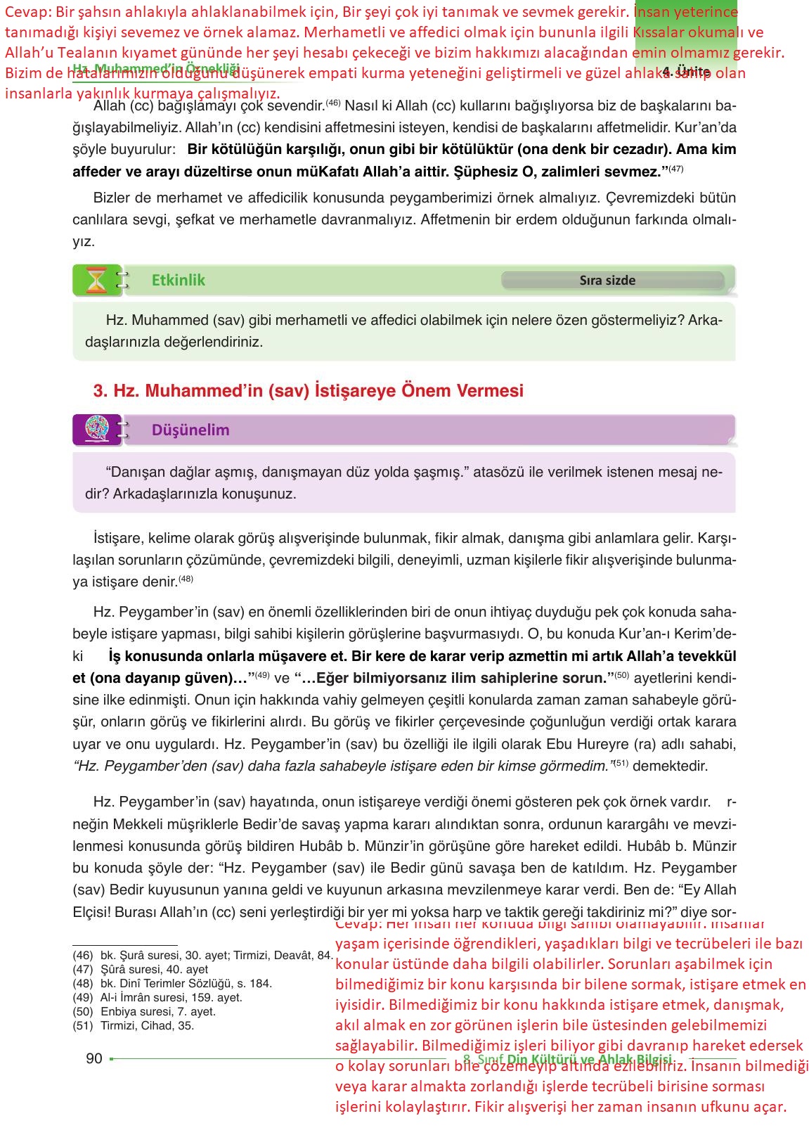 8. Sınıf Gezegen Yayınları Din Kültürü Ders Kitabı Sayfa 90 Cevapları