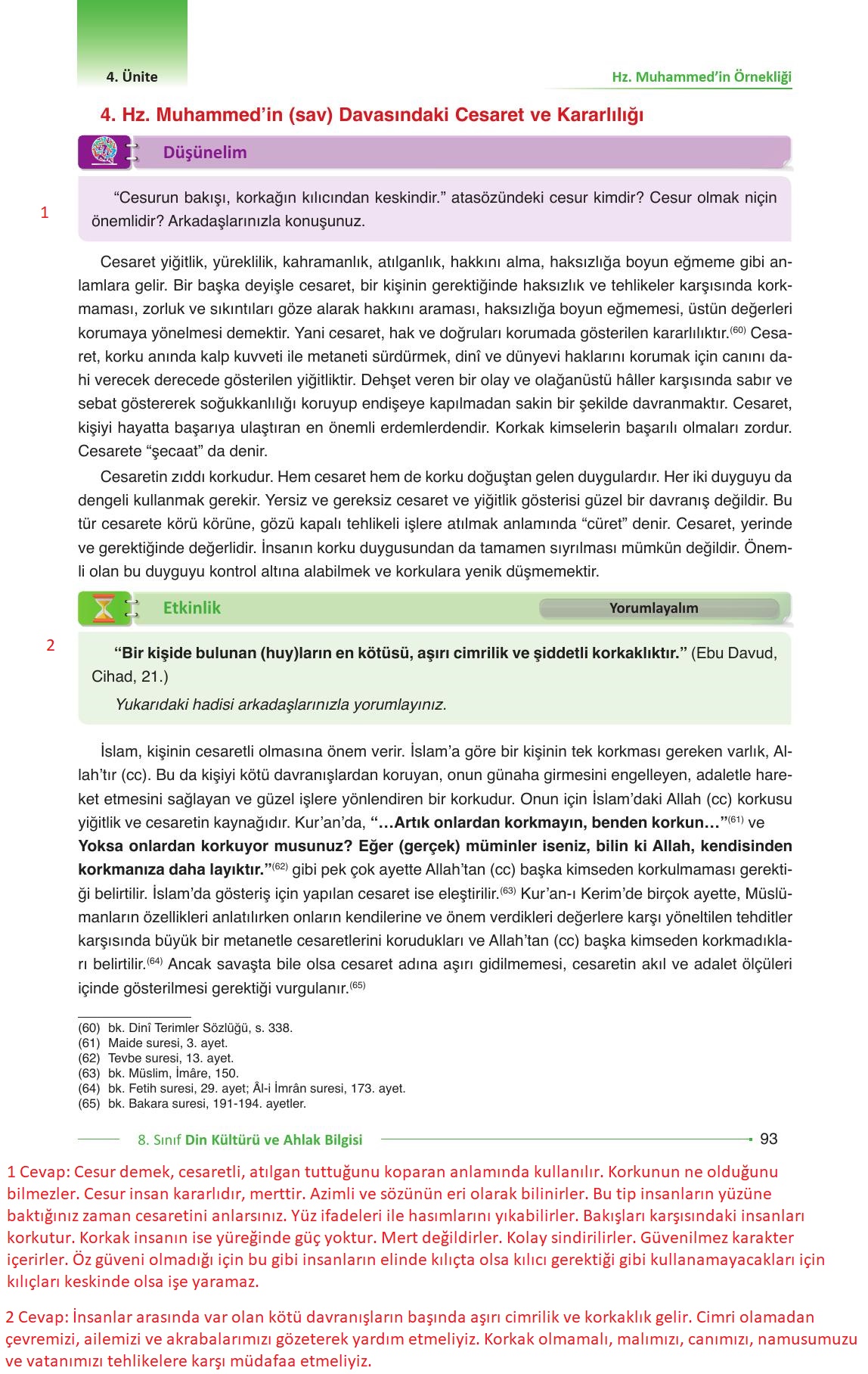 8. Sınıf Gezegen Yayınları Din Kültürü Ders Kitabı Sayfa 93 Cevapları